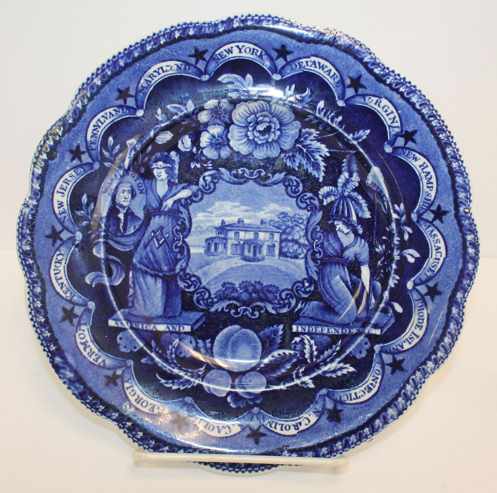 Dark Blue Historical plate "States" or "America and Independence" by Clews - Cobridge 1818-1836 - 7 (1 of 5)