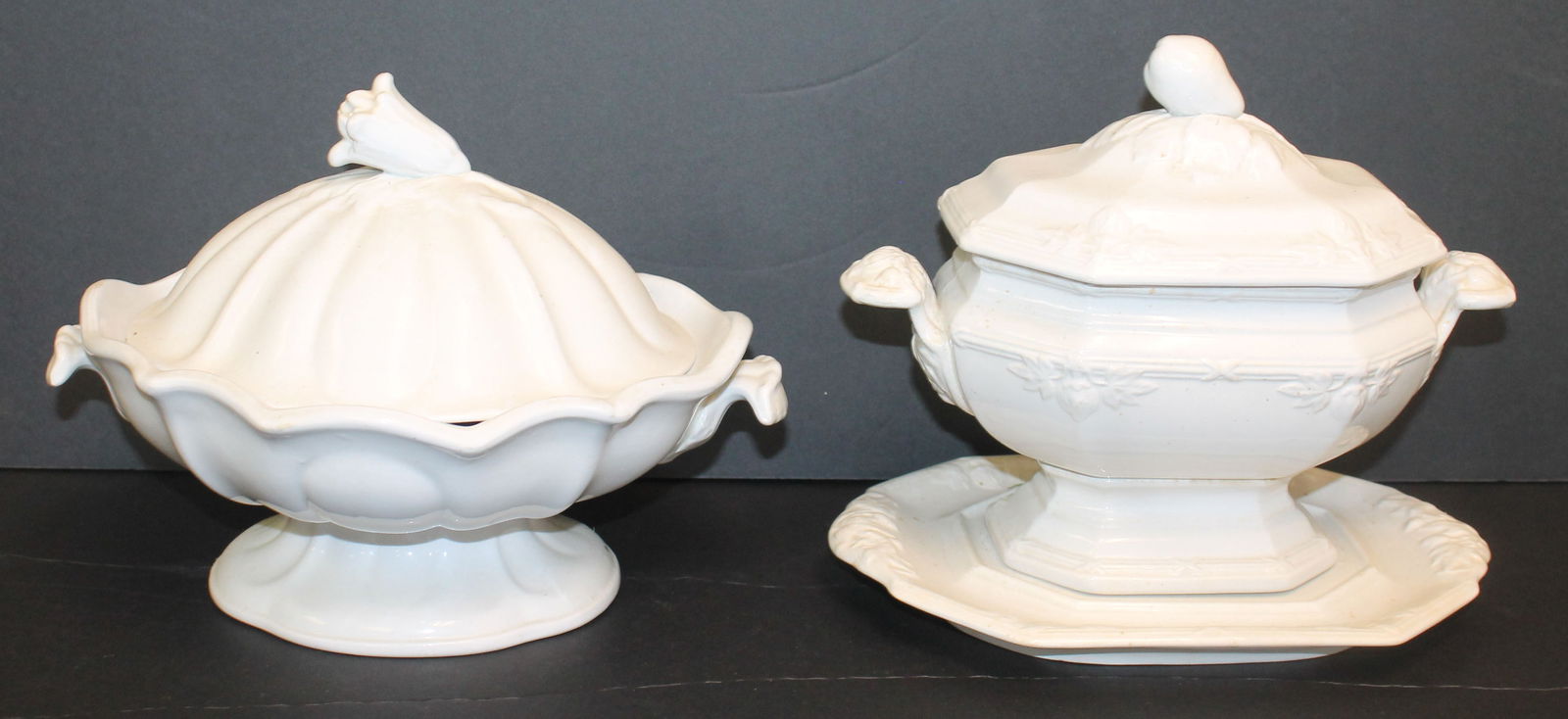 Lot of 2 White Ironstone serving pieces incl covered vegetable & a soup tureen (1 of 9)