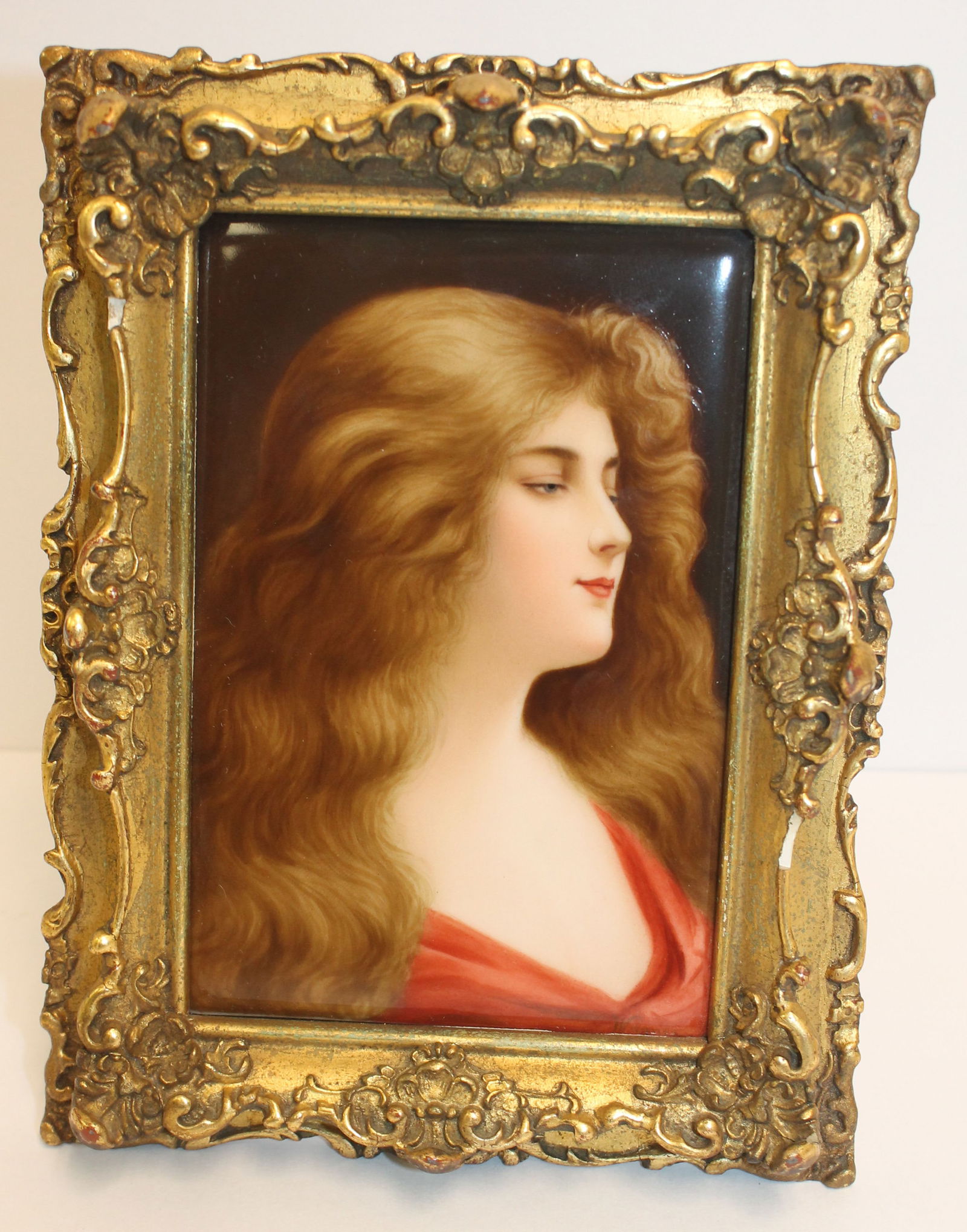 framed porcelain plaque in the manner of KPM artist signed Wagner - porcelain only is 5 1/2"x3 1/2" (1 of 8)