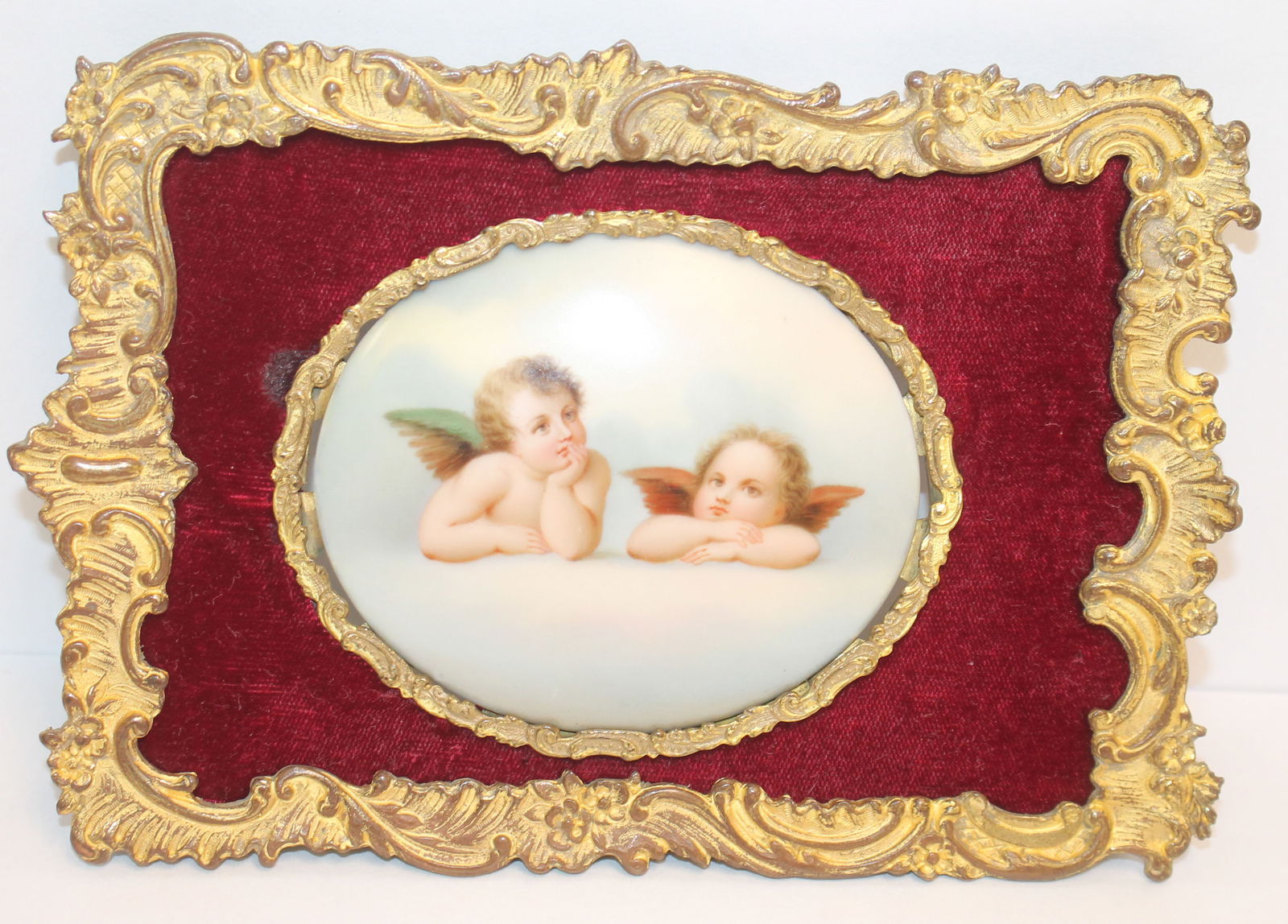 Framed porcelain plaque w cherubs in the manner of KPM - porcelain only is 3"x3 1/2": Framed porcelain plaque w cherubs in the manner of KPM - porcelain only is 3"x3 1/2"