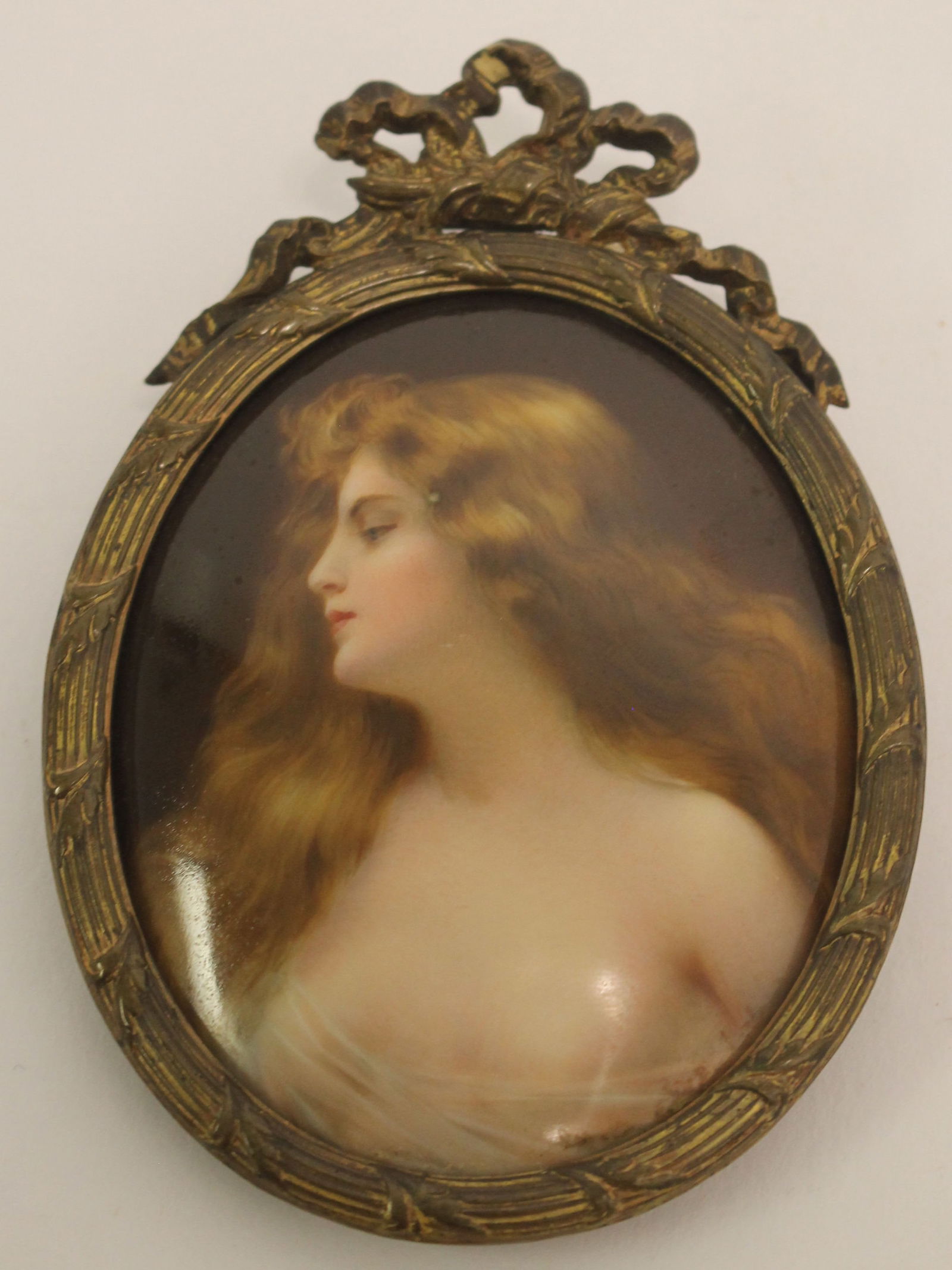 Framed porcelain plaque portrait of a woman - porcelain only is 3 1/4"x2 1/4" (1 of 6)