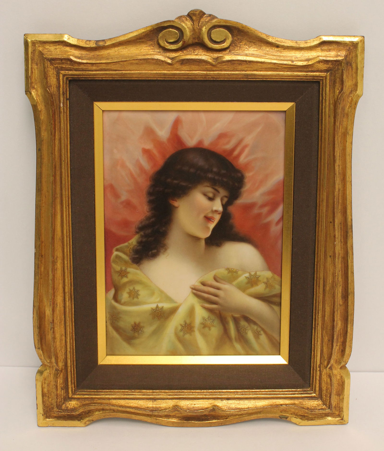 Framed porcelain plaque portrait of a woman - porcelain only is 7 1/4"x5" (1 of 4)