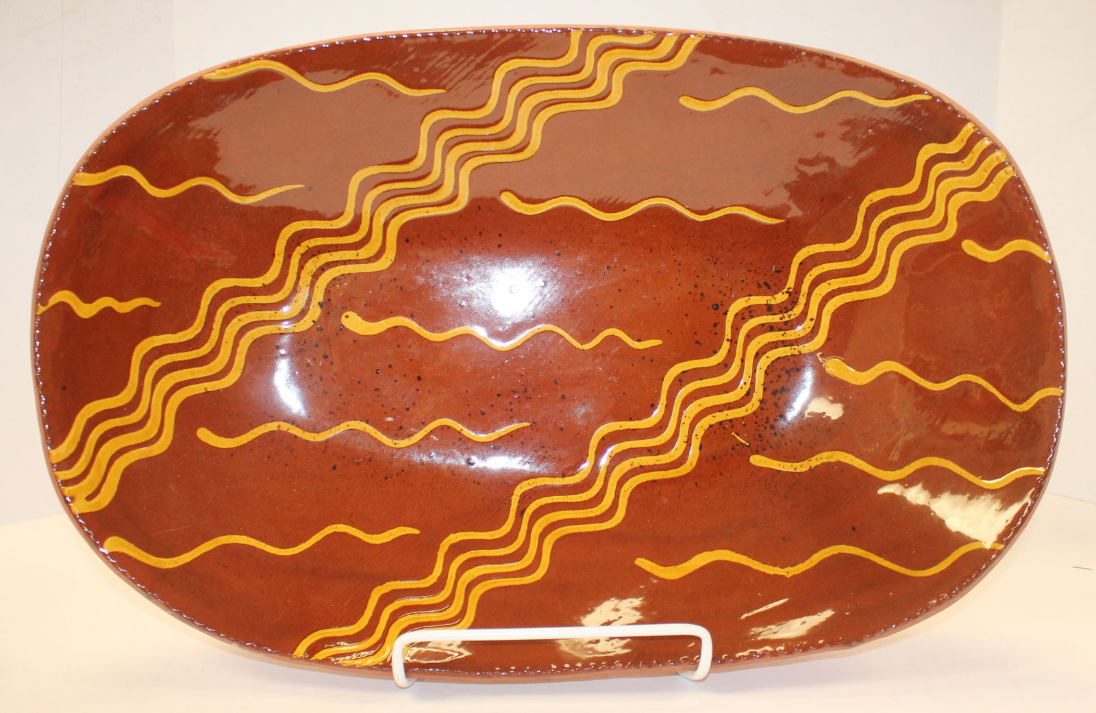 Lester Breininger Pottery, PA redware 20 1/2" charger w slip dec (1 of 5)