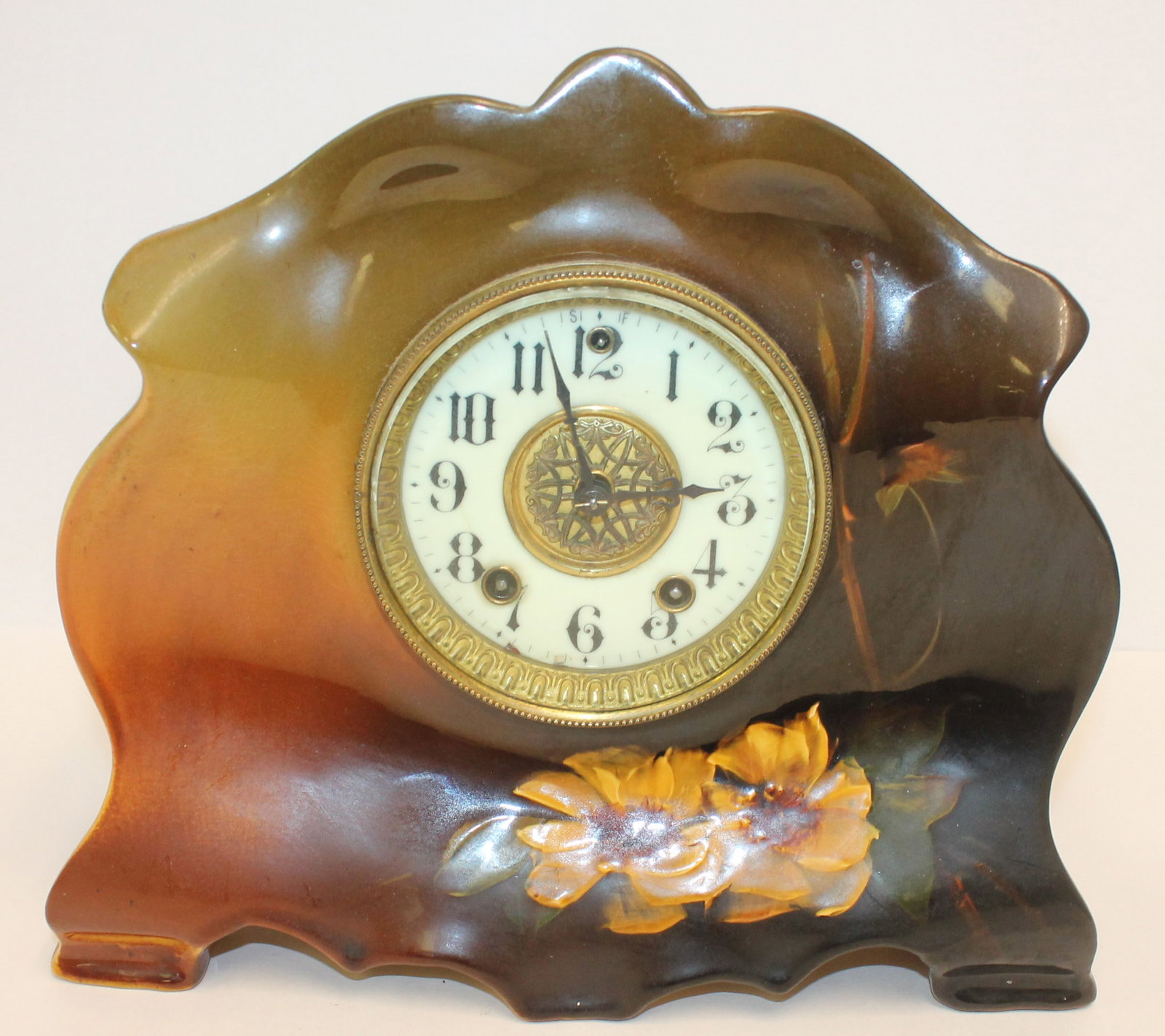 Weller Louwelsa pottery clock - 10" tall x 11" wide x 3 3/4" deep (1 of 9)