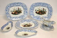 Lot of 6 pcs William Smith & Co Wedgwood “Fruit Basket?? pattern incl gravy on undertray, 2 dual