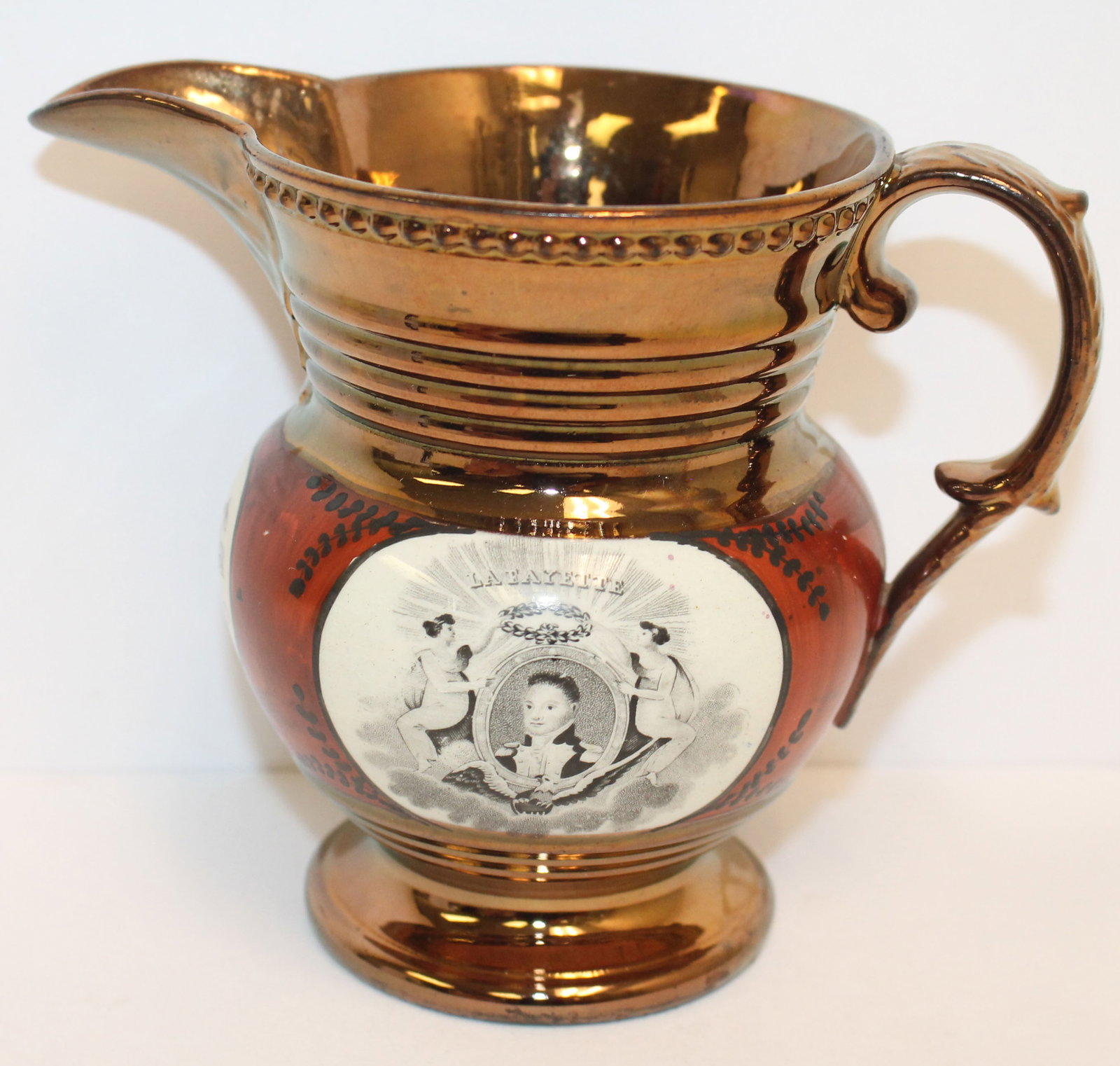 19thC Copper Lustre pitcher "The Crowning of Lafayette" & "The Surrender of Cornwallis at York Town, (1 of 5)