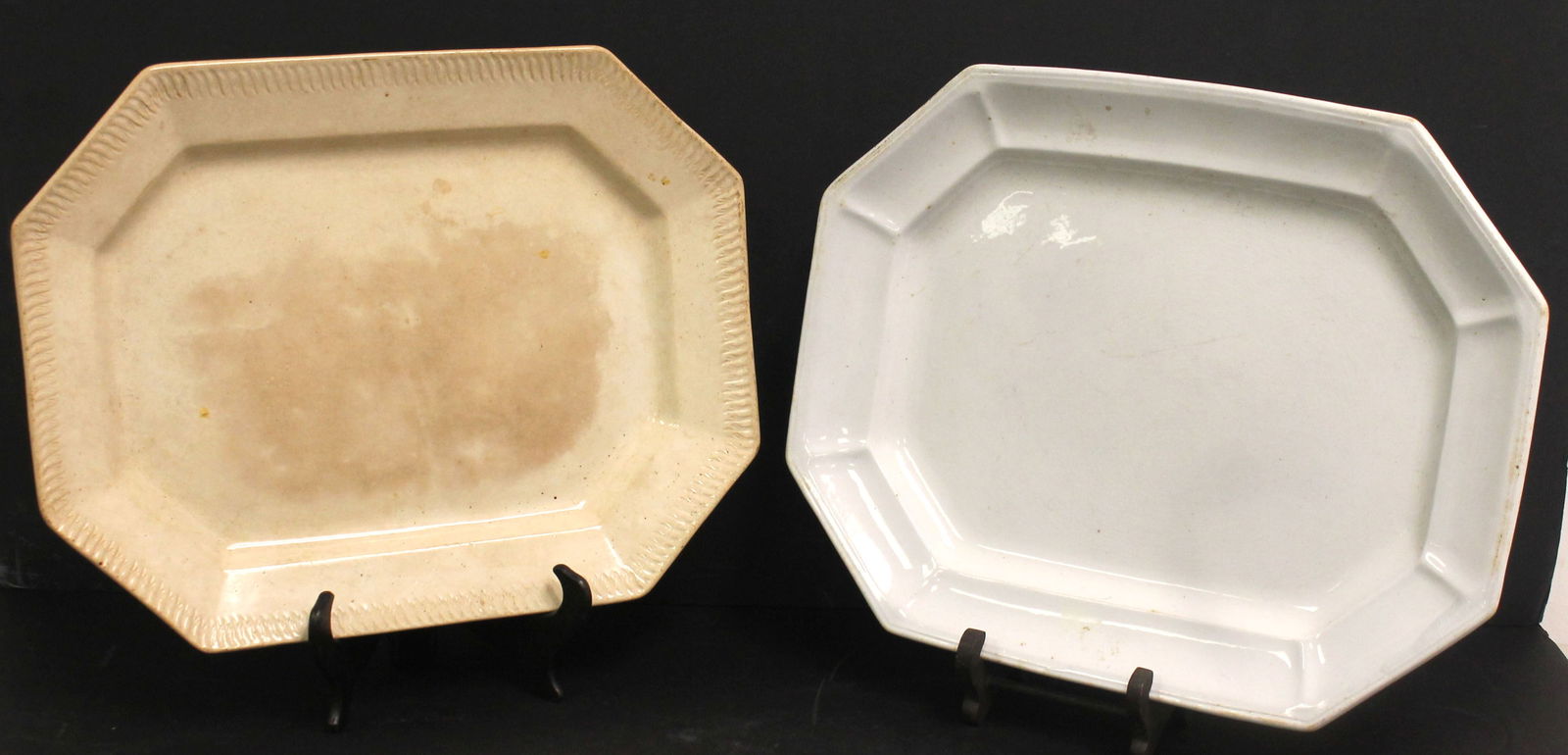 Lot of 2 antique white ironstone platters - 17"x13" & 16"x13" (1 of 7)
