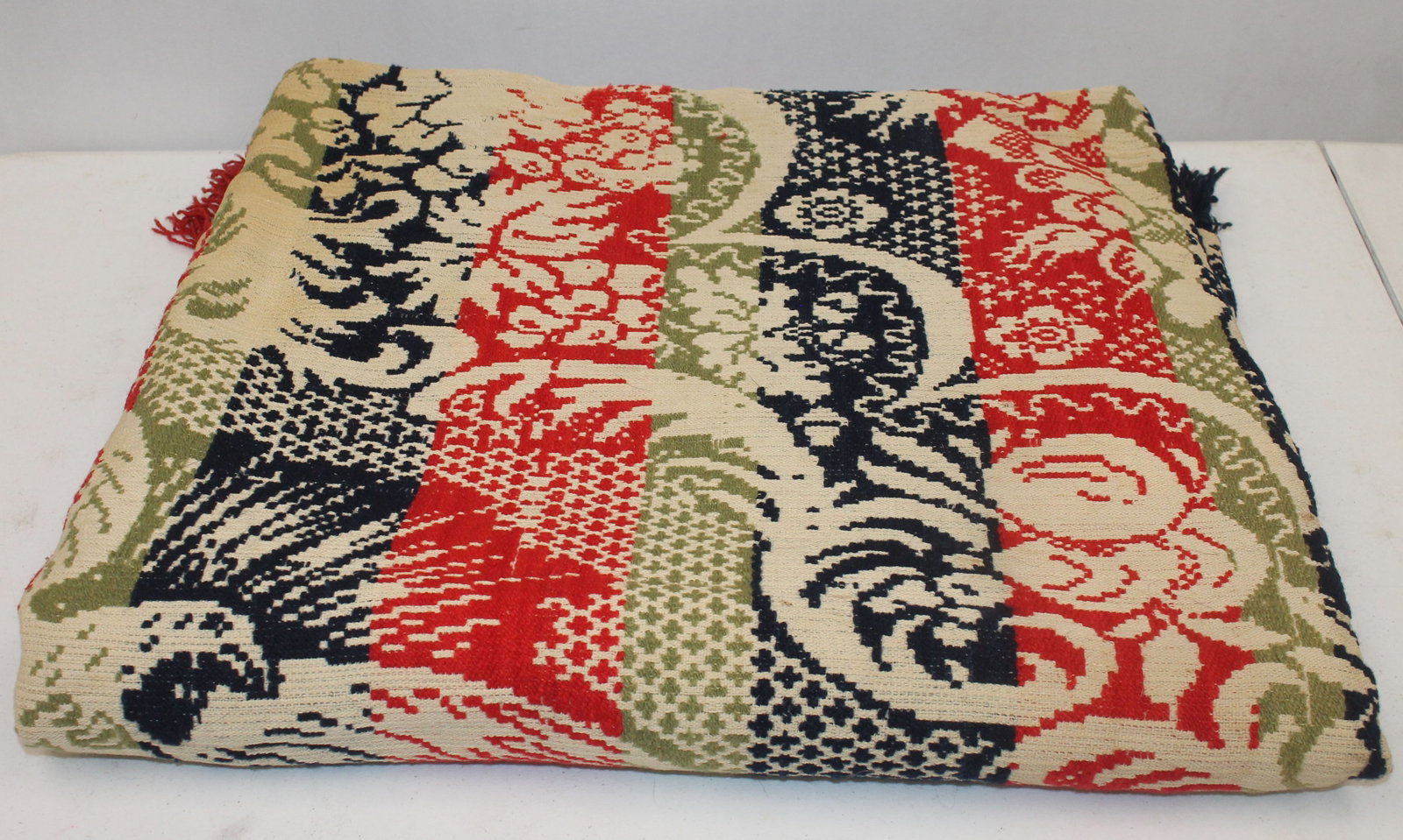 Antique coverlet in red, blue & green: Antique coverlet in red, blue & green - 86"x76"