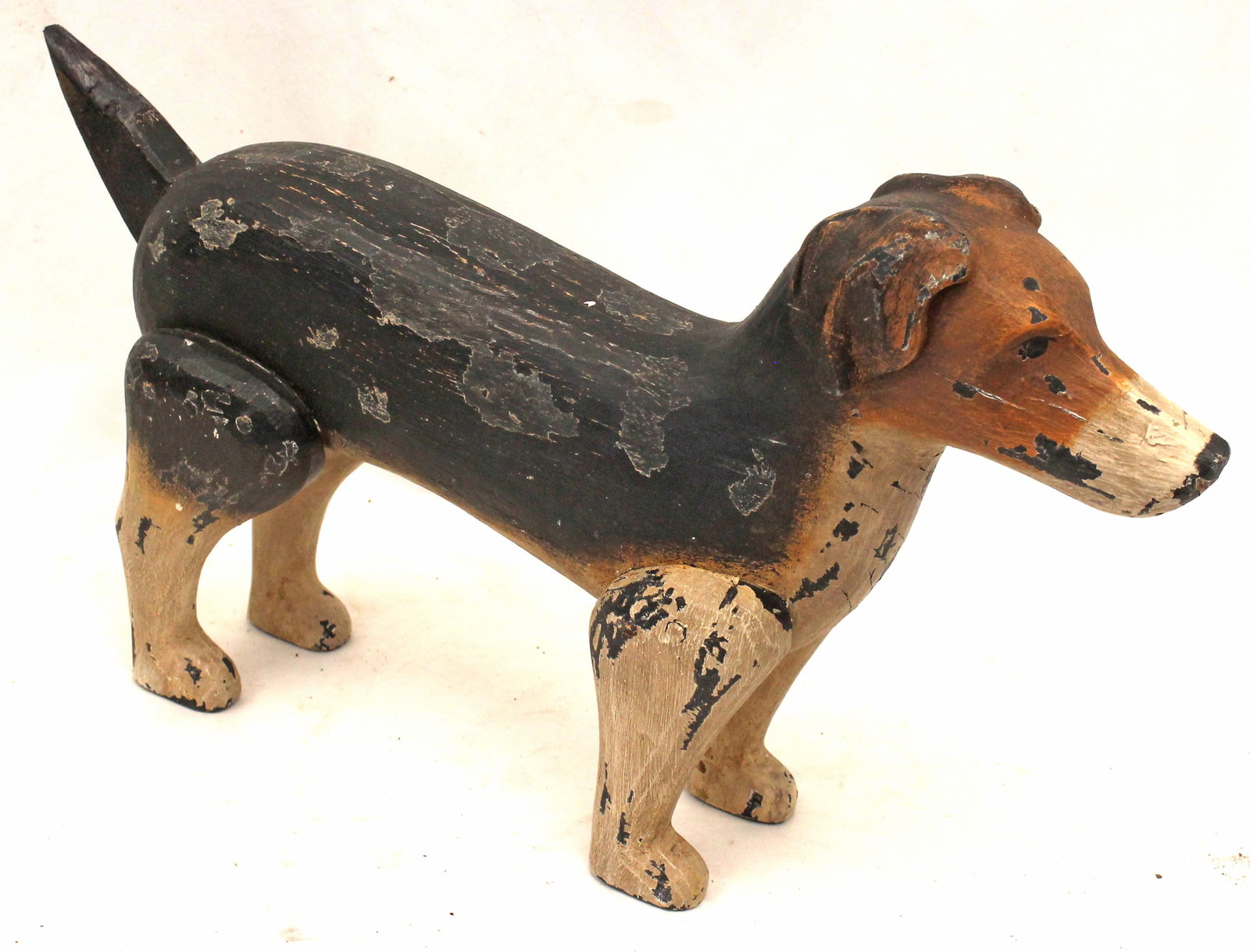 Folk art wooden carved & painted dog - beagle - 17" long x 10" tall (1 of 2)