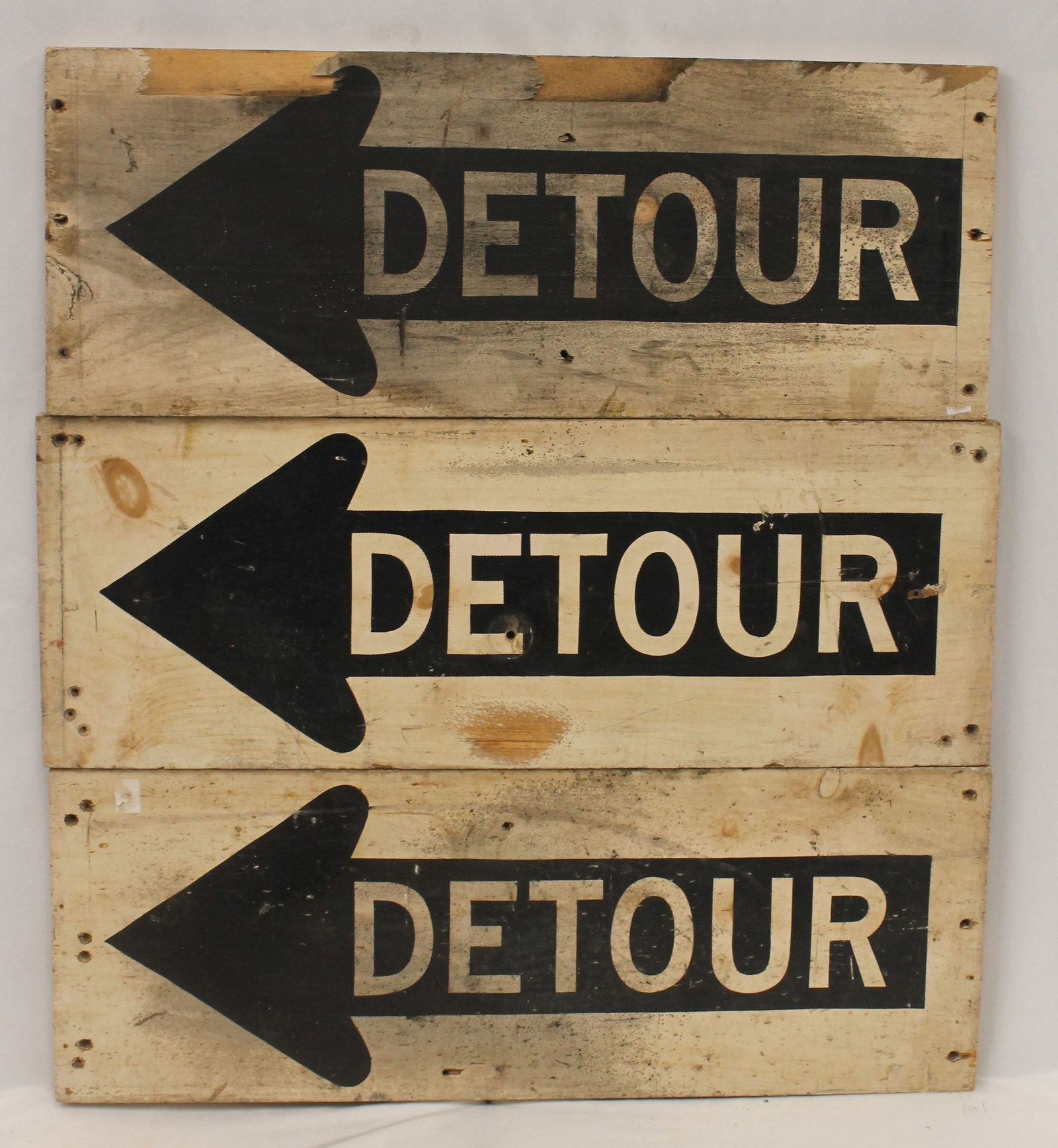 Lot of 3 wooden painted "Detour" signs - 24" long x 9" tall each (1 of 5)