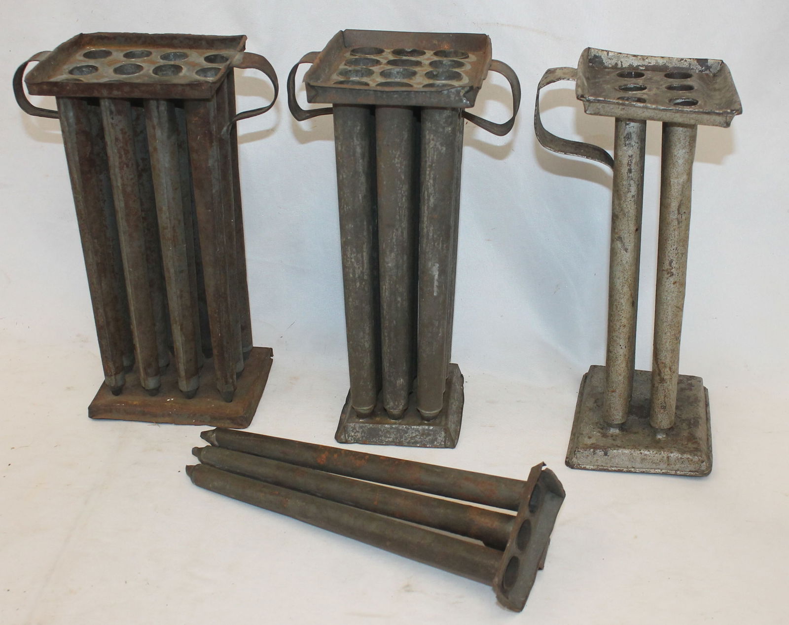 Lot of 4 antique tin candle molds - 3, 6, 8 & 12 holes (1 of 7)
