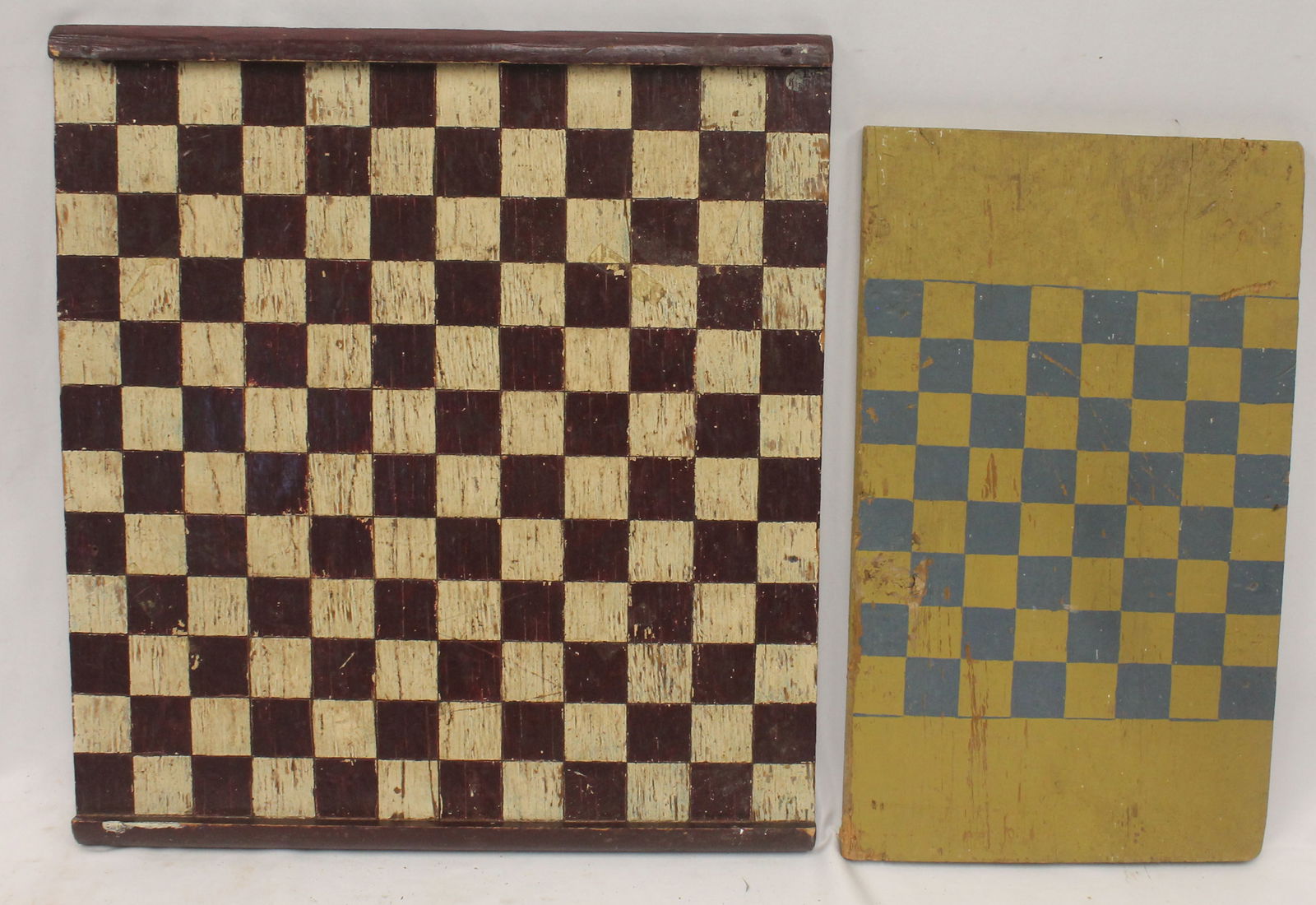 Lot of 2 vintage/antique wooden painted checkers gameboards - 19"x18" red & white & 17 1/4"x10 1/4" (1 of 5)