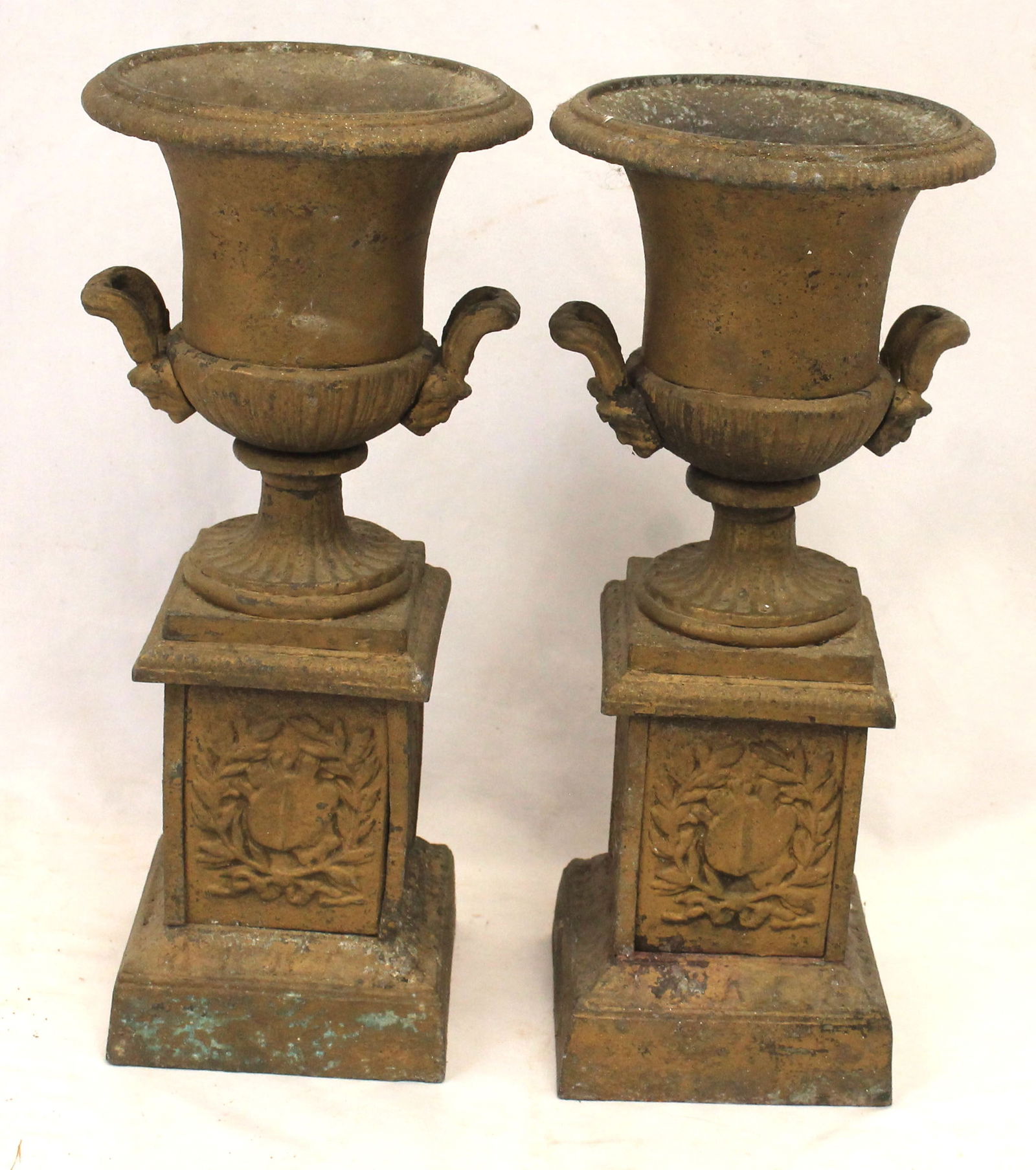 Pr of cast iron gold painted garden urns - 14" tall (1 of 5)