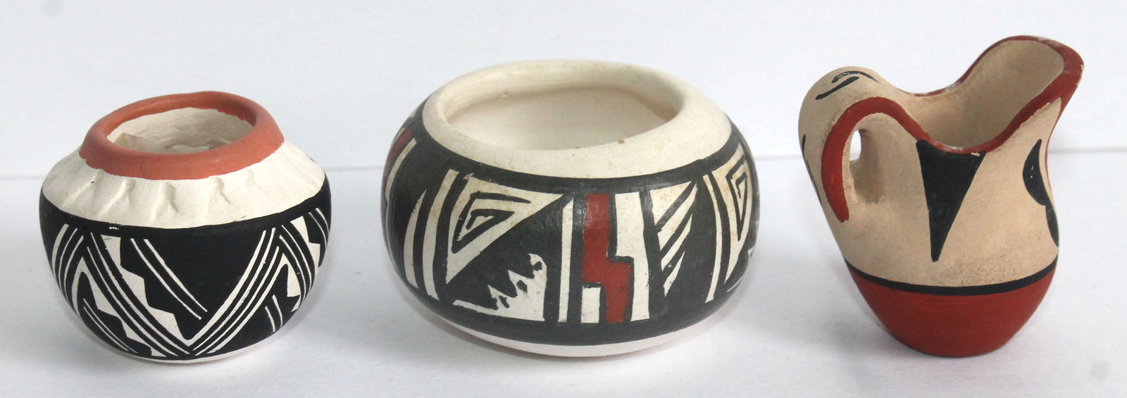 Miniature lot of 3 Southwest pottery items incl 2 painted pots & a pitcher (1 of 10)