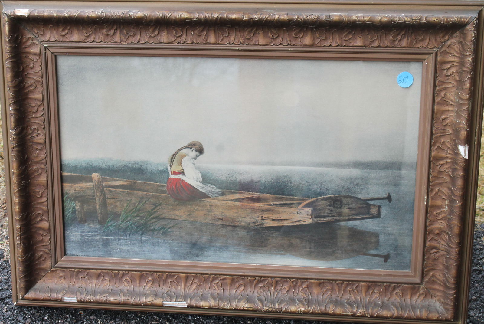 Heinrich Vosberg antique highlighted print of a girl sitting in a boat (1 of 5)