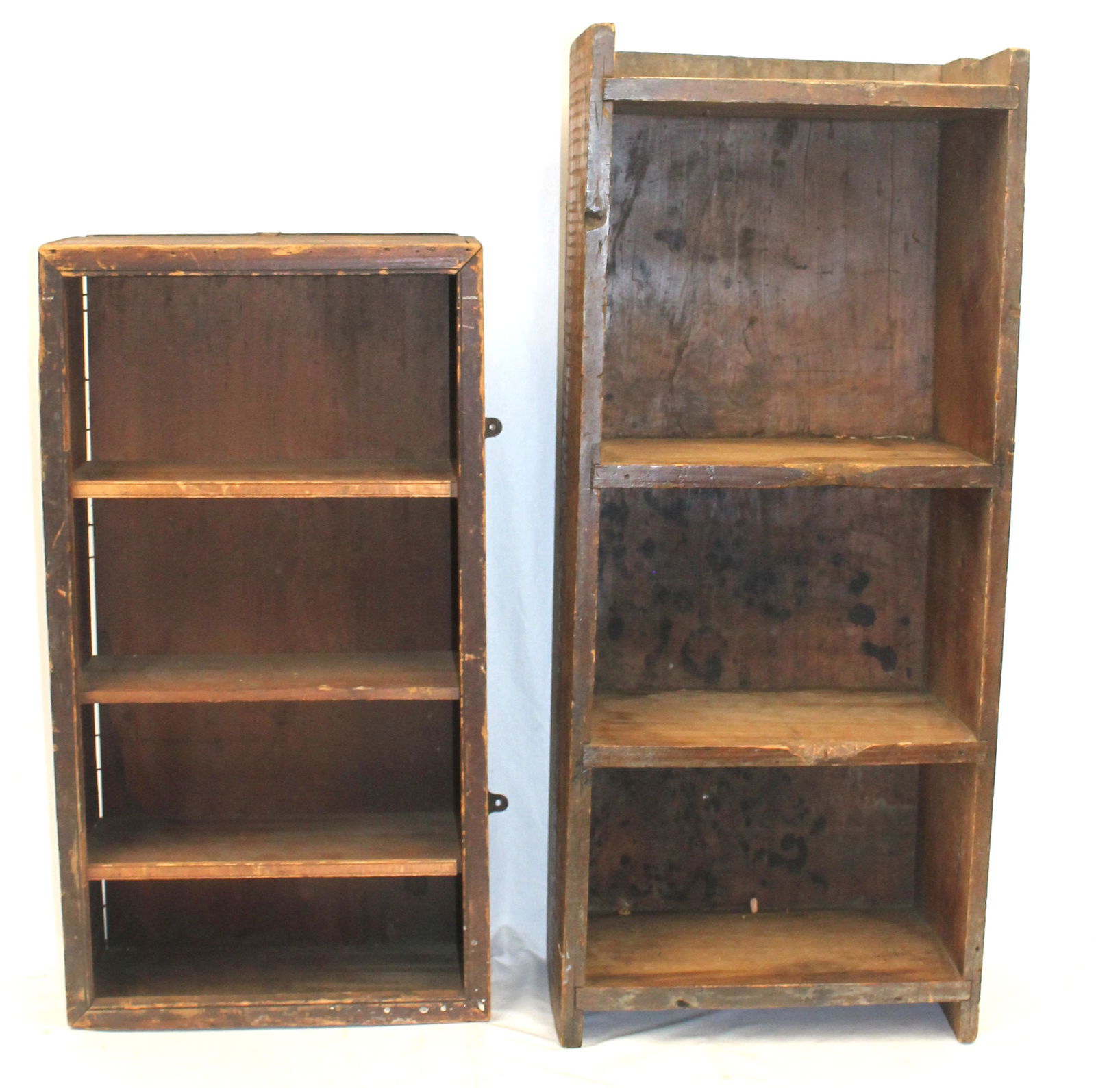 Lot of 2 primitive antique wall hanging or floor standing shelves - 33 1/2" tall x 15 1/2" wide x 10 (1 of 8)