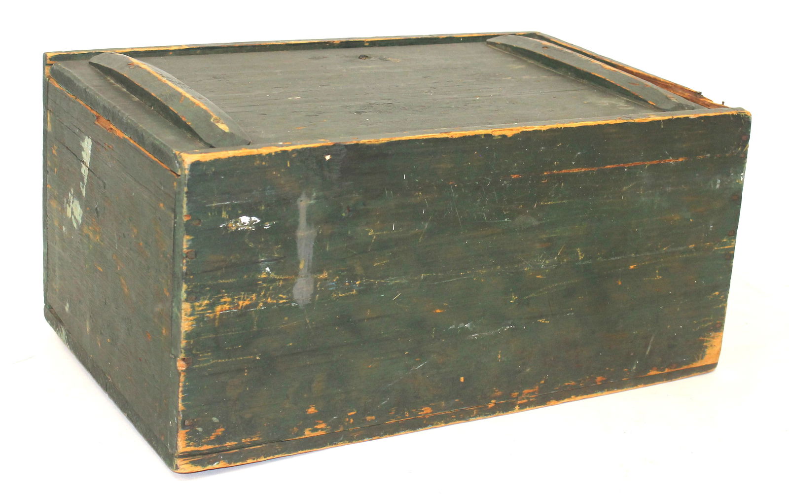 Antique wooden slide top box in green paint - 20" long x 12" deep x 9" tall (1 of 6)