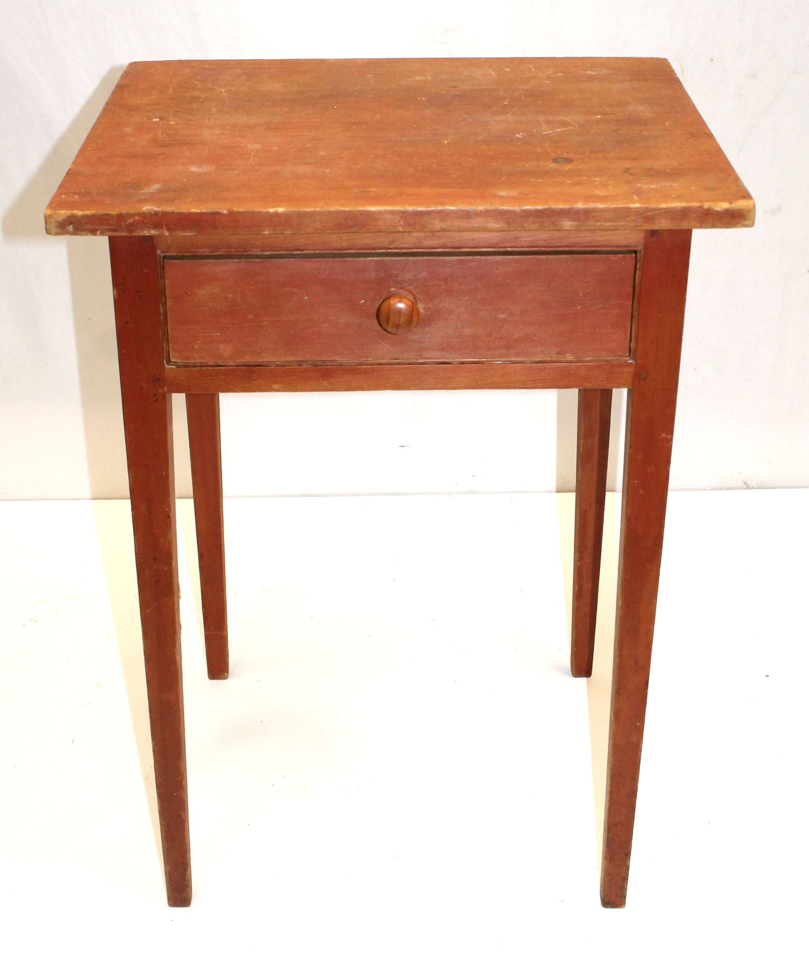 Antique country Hepplewhite 1 drawer stand in old red wash - 26" tall x 19 1/2" wide x 16 1/2" deep (1 of 5)