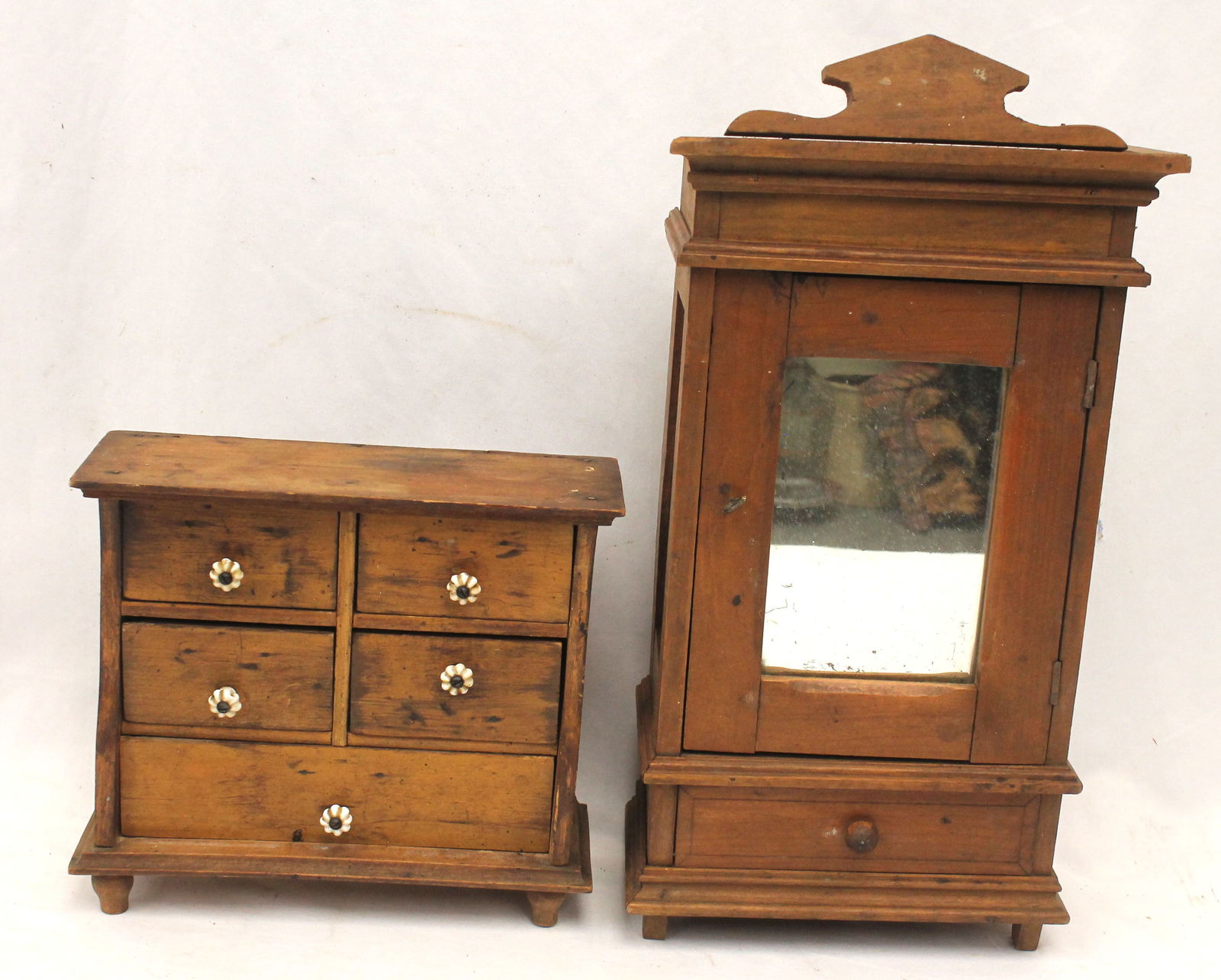 Antique child/doll's size armoire together w a diminutive 5 drawer chest (1 of 5)