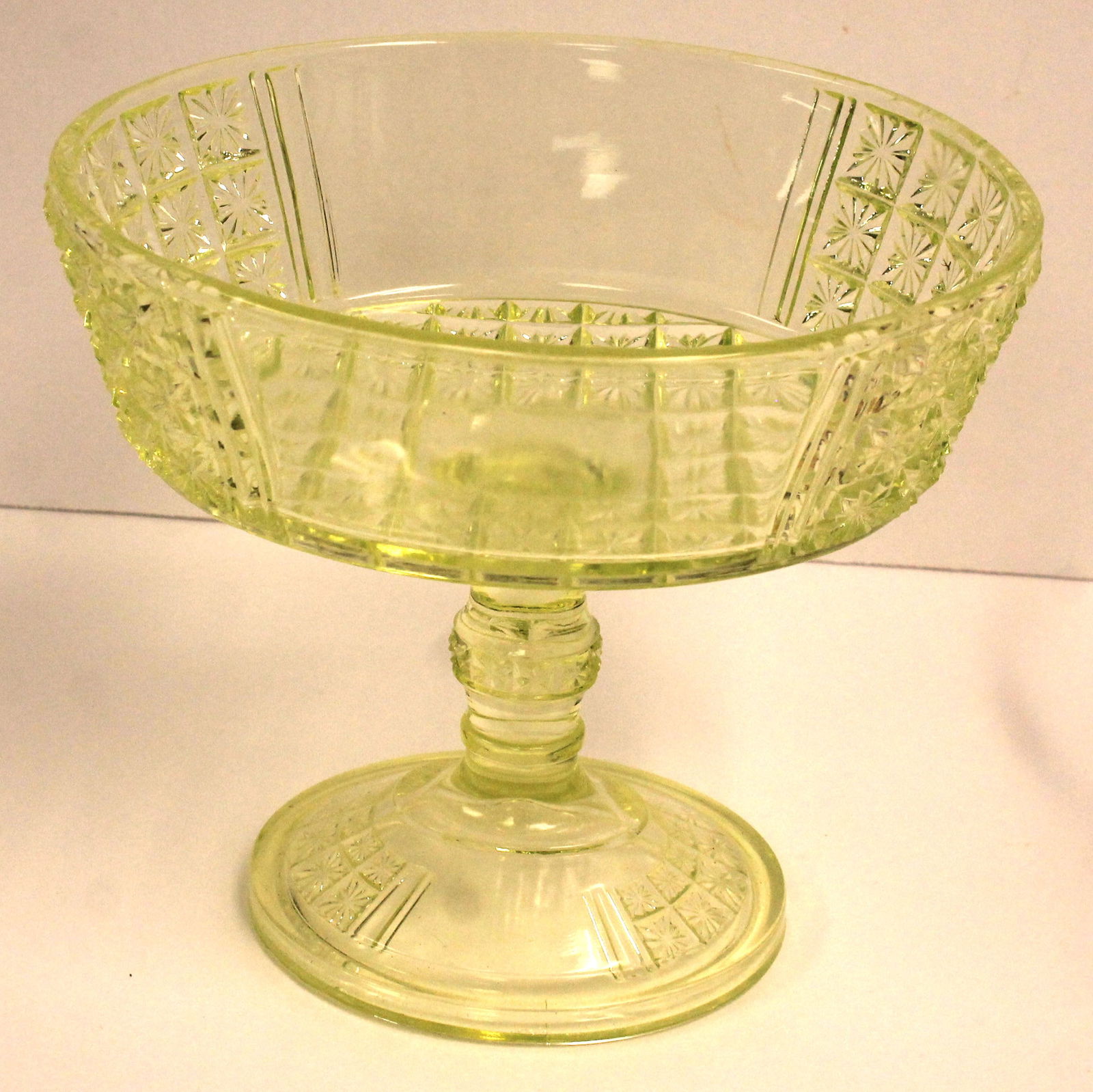 Vaseline glass compote - 7" tall x 8"x7" (1 of 4)