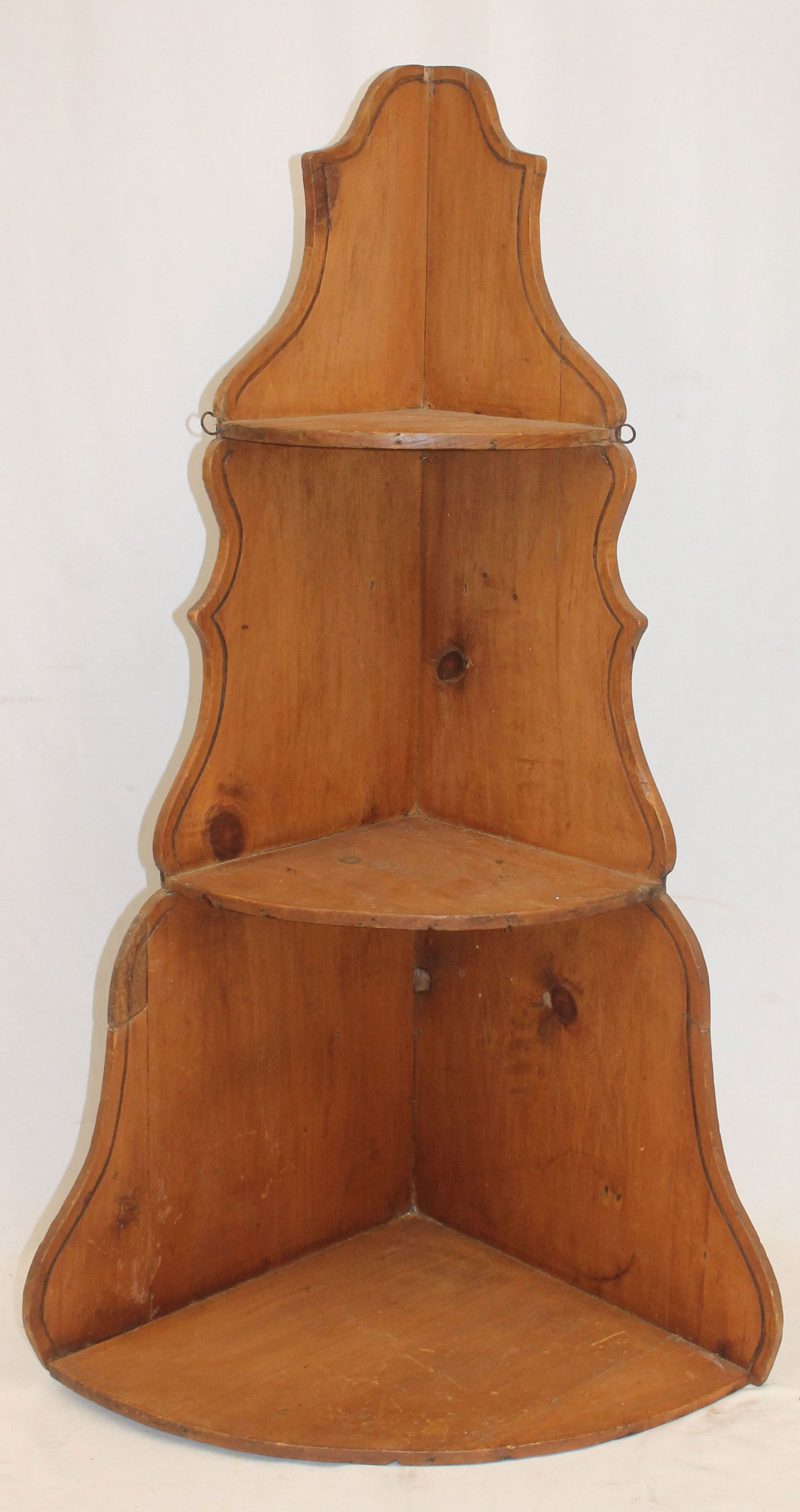 Nicely shaped sided antique corner shelf - 37" tall x 21" wide x 14 1/2" deep (1 of 6)