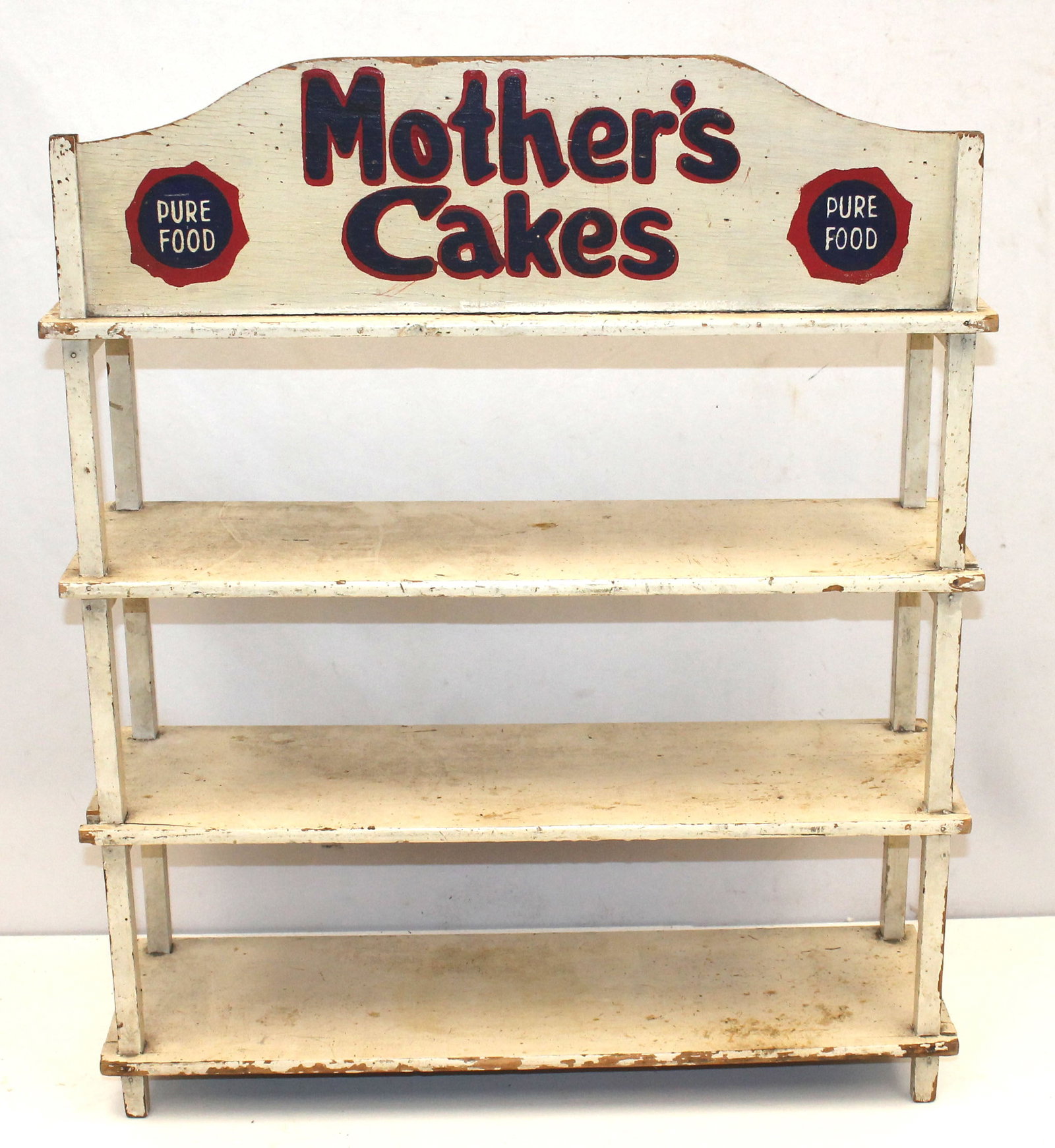 Antique wall hanging or table top shelf in white paint "Mother's Cakes" painted on top gallery - 25" (1 of 4)