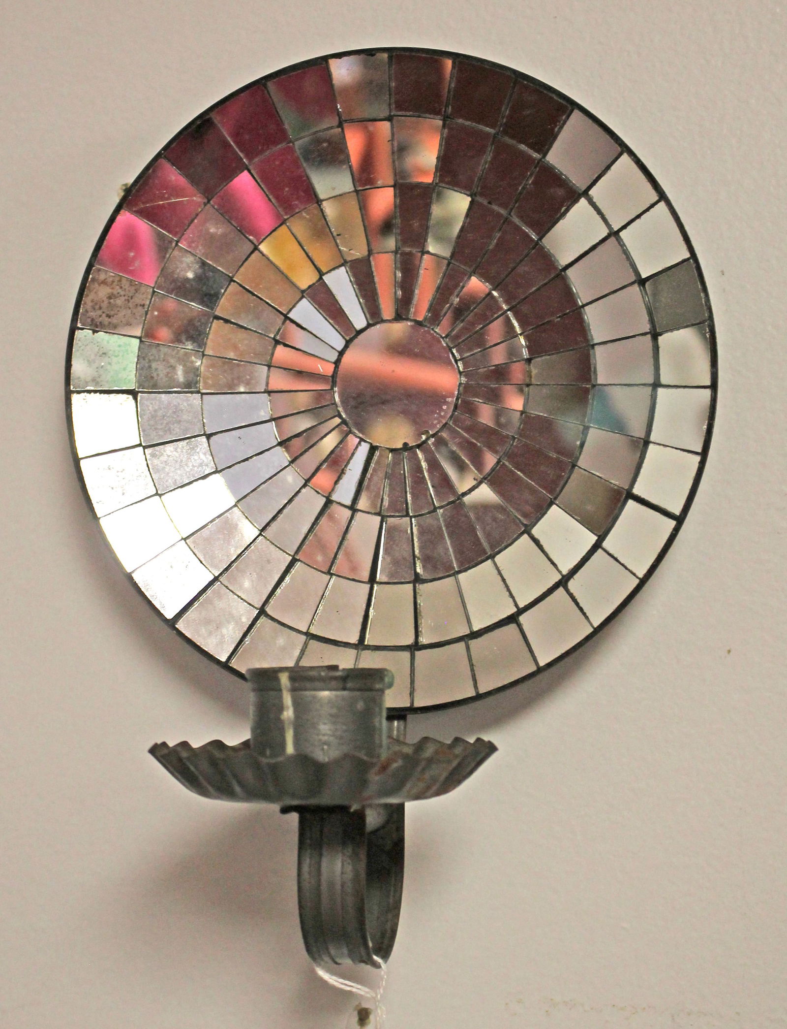 Antique style mirrored wall candle sconce - 10" tall x 8" diam (1 of 3)