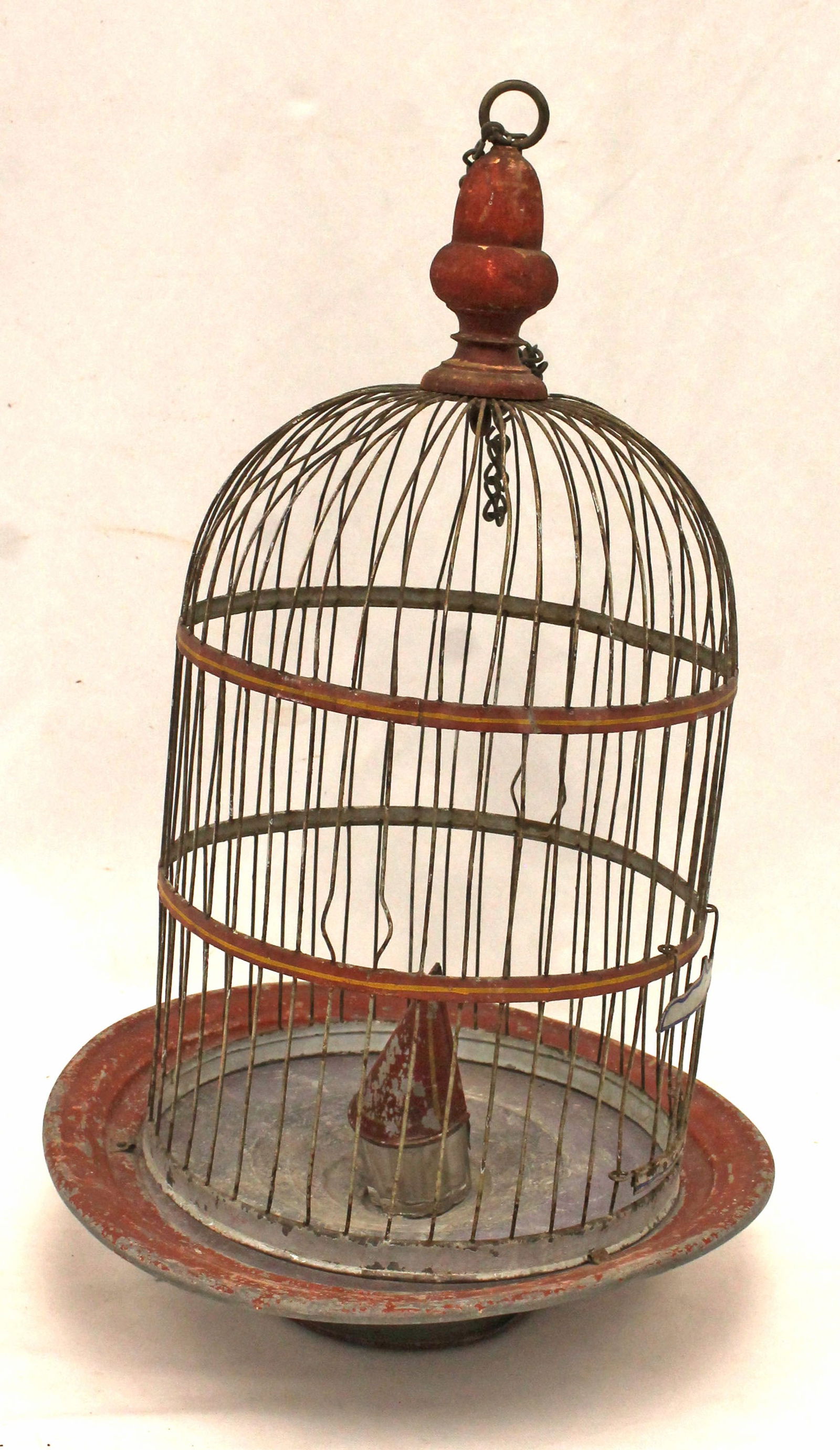 Antique wire & painted wood bird cage - 18" tall x 11" diam (1 of 4)