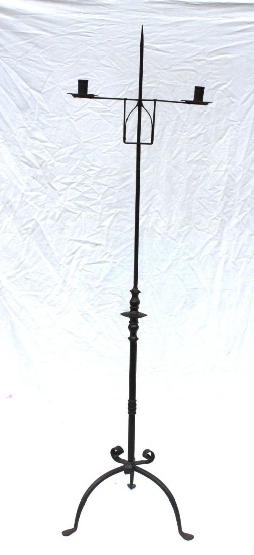 fine form floor standing iron double arm candlestan: fine form floor standing iron double arm candlestand - 62" tall