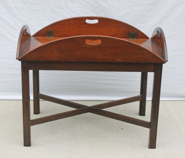 early 19thC period mahog drop side butler's tray w: early 19thC period mahog drop side butler's tray w brass hinges on beautiful custom Chippendale style stand - 36 1/2" wide x 29" deep x 18 1/2" tall
