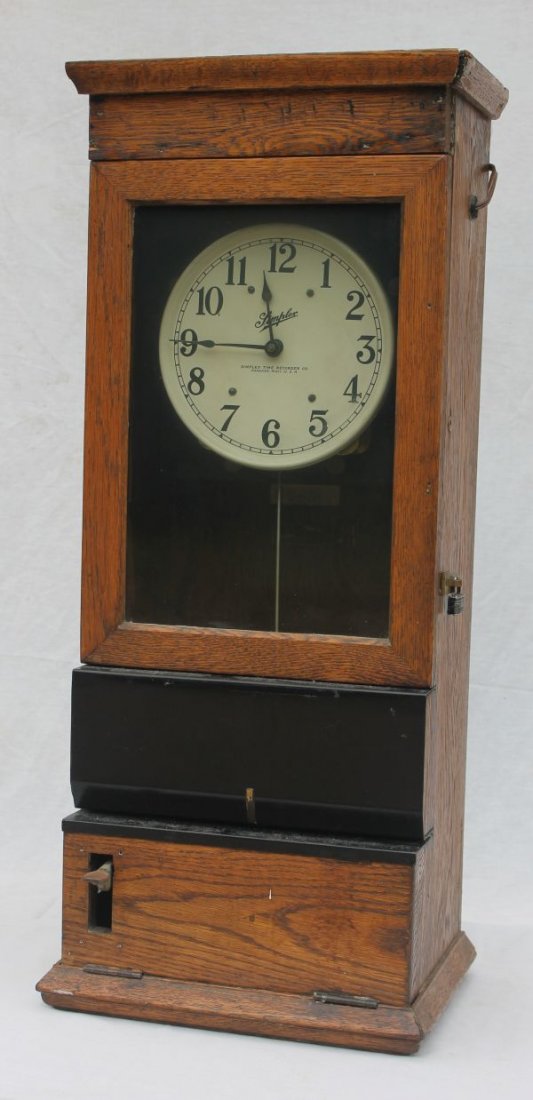 antique oak Simplex Time Recorder Co (Gardner, MA): antique oak Simplex Time Recorder Co (Gardner, MA) time clock - 32" tall