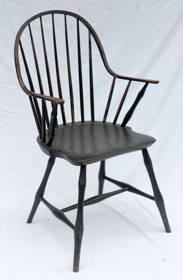 late 18thC wonderful period Windsor continuous arm: late 18thC wonderful period Windsor continuous arm bamboo turned chair featuring excellent size, proportion & condition in desirable Spanish Brown paint - 35 1/2" tall