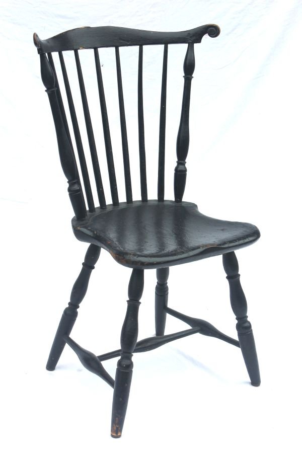 rare sgnd M. Rogers fanback late 18thC Windsor in : rare sgnd M. Rogers fanback late 18thC Windsor in black paint from NY or Western CT