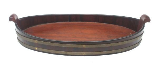 Fine ca 1790 Federal period mahogany & brass bound: Fine ca 1790 Federal period mahogany & brass bound 2 handled oval tray - 22 1/2" x 14 1/2"