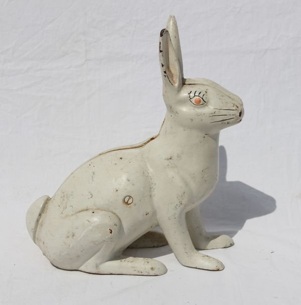 antique large cast iron white rabbit doorstop - 9 : antique large cast iron white rabbit doorstop - 9 1/2" long