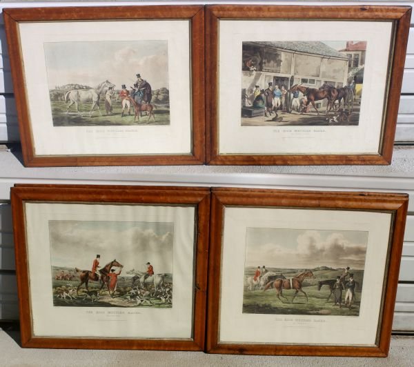set of 4 hand colored prints from the series "The: set of 4 hand colored prints from the series "The High Mettled Racer" by Henry Alken (1785-1851) - "The Foal", "The Post Horse", "The Hunter" & "In Training" - 18 1/2" x 21 3/4"