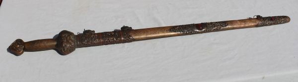antique Chinese dragon head sword cane w cabuchons: antique Chinese dragon head sword cane w cabuchons - 39" long
