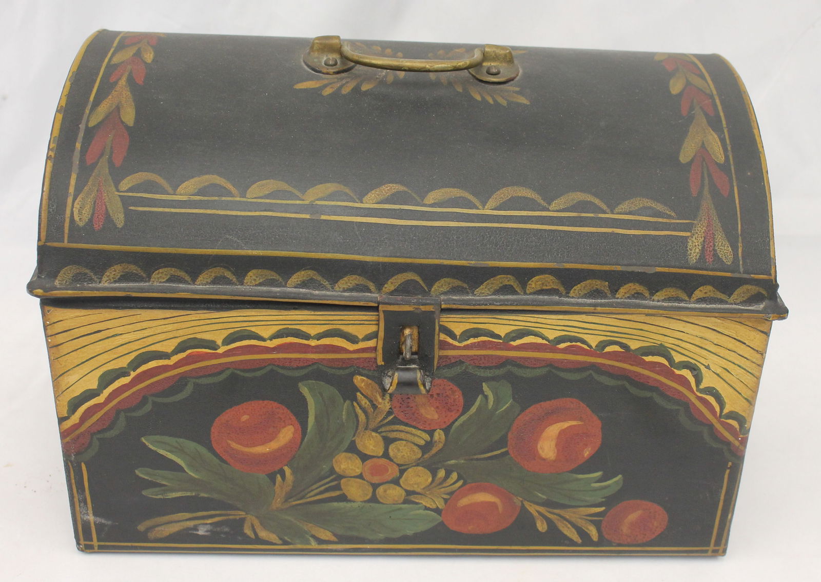 Antique tole dome top small box - possibly later paint - 8" tall x 11 3/4" wide x 8 3/4" deep (1 of 7)