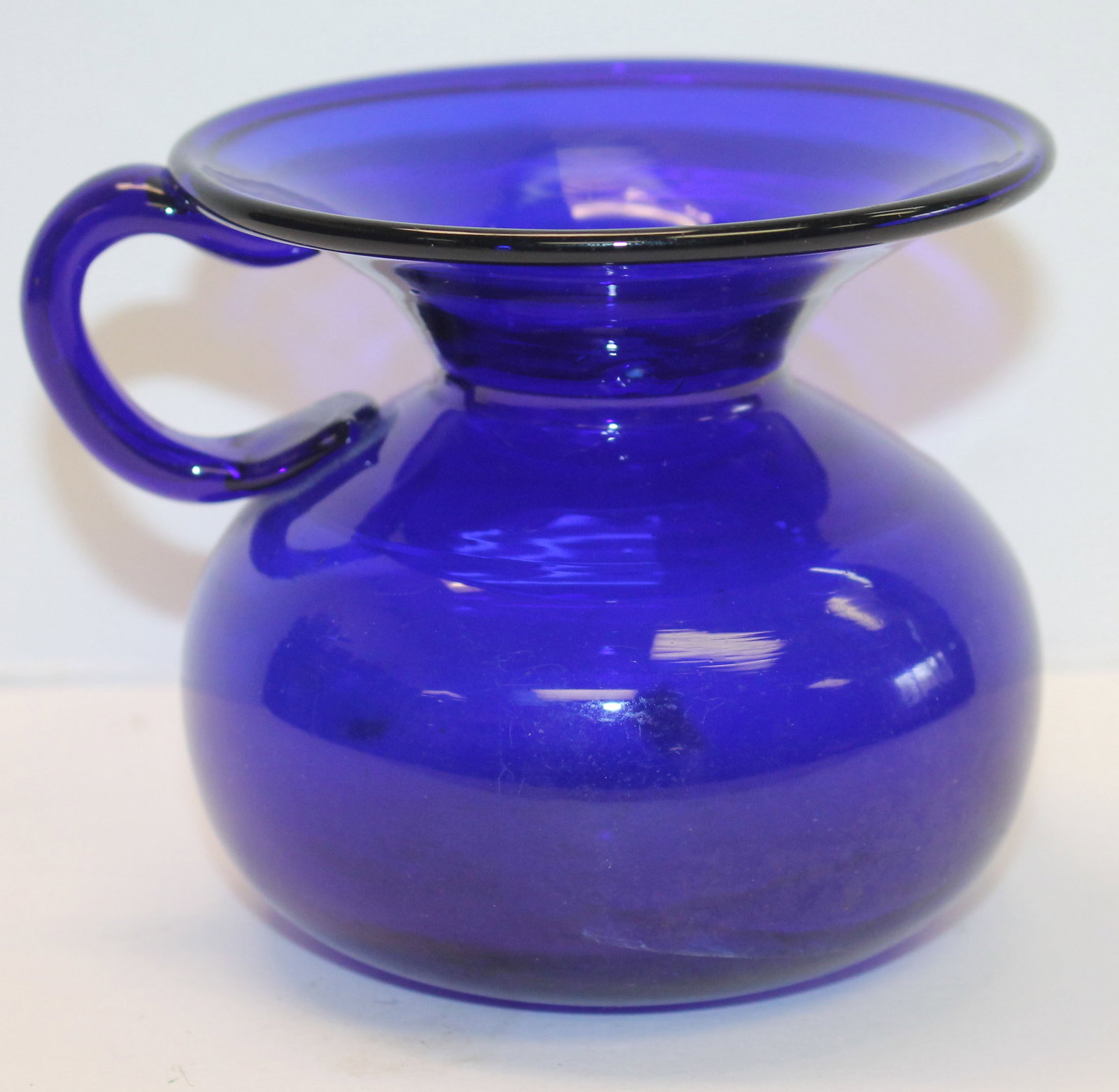 EAPG Blue glass lady's spittoon - 3 1/2" tall: EAPG Blue glass lady's spittoon - 3 1/2" tall