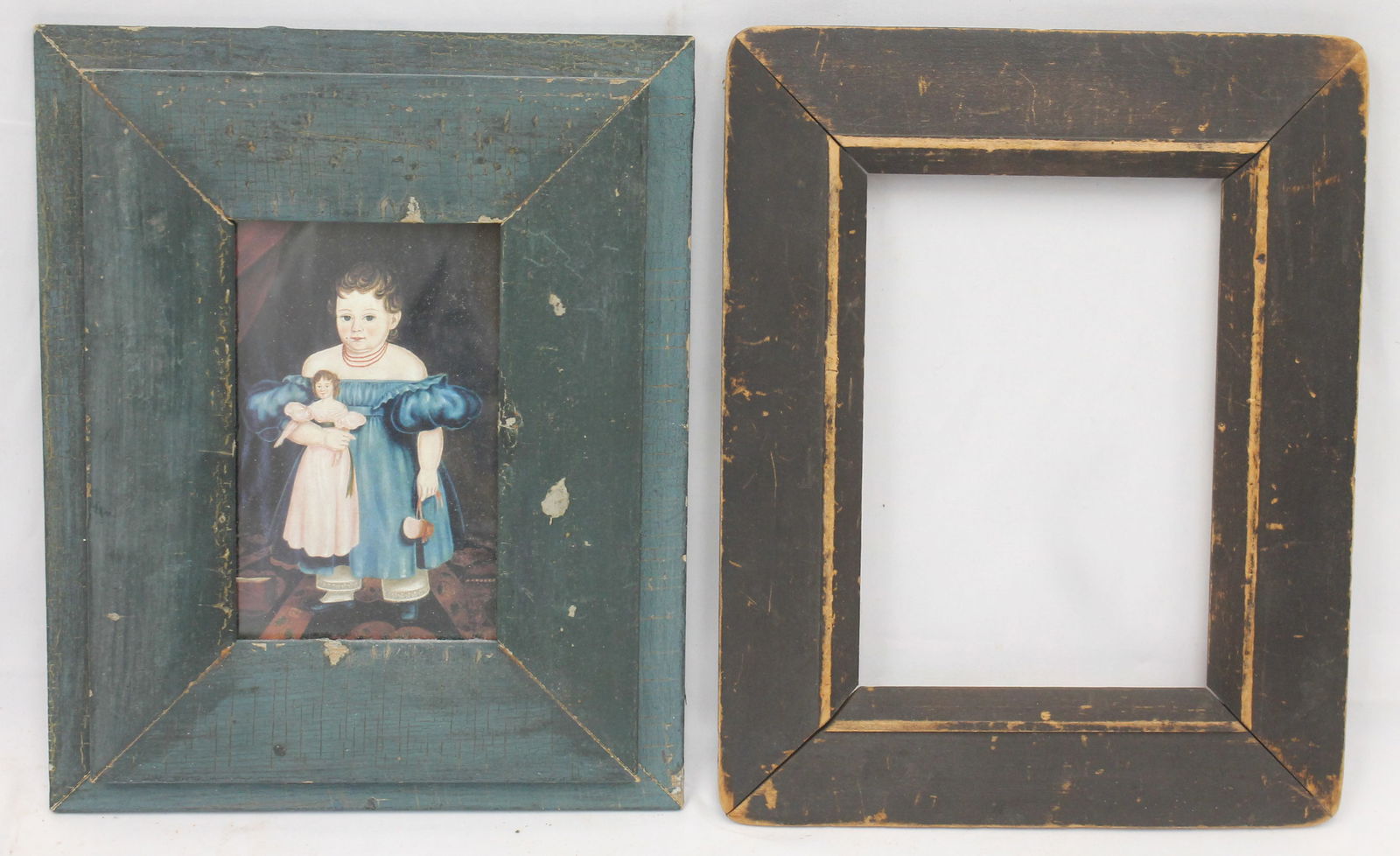 Lot of 2 antique wooden painted small frames in blue & brown - 10 1/2"x8 1/2" & 10" x 8 1/2" (1 of 6)