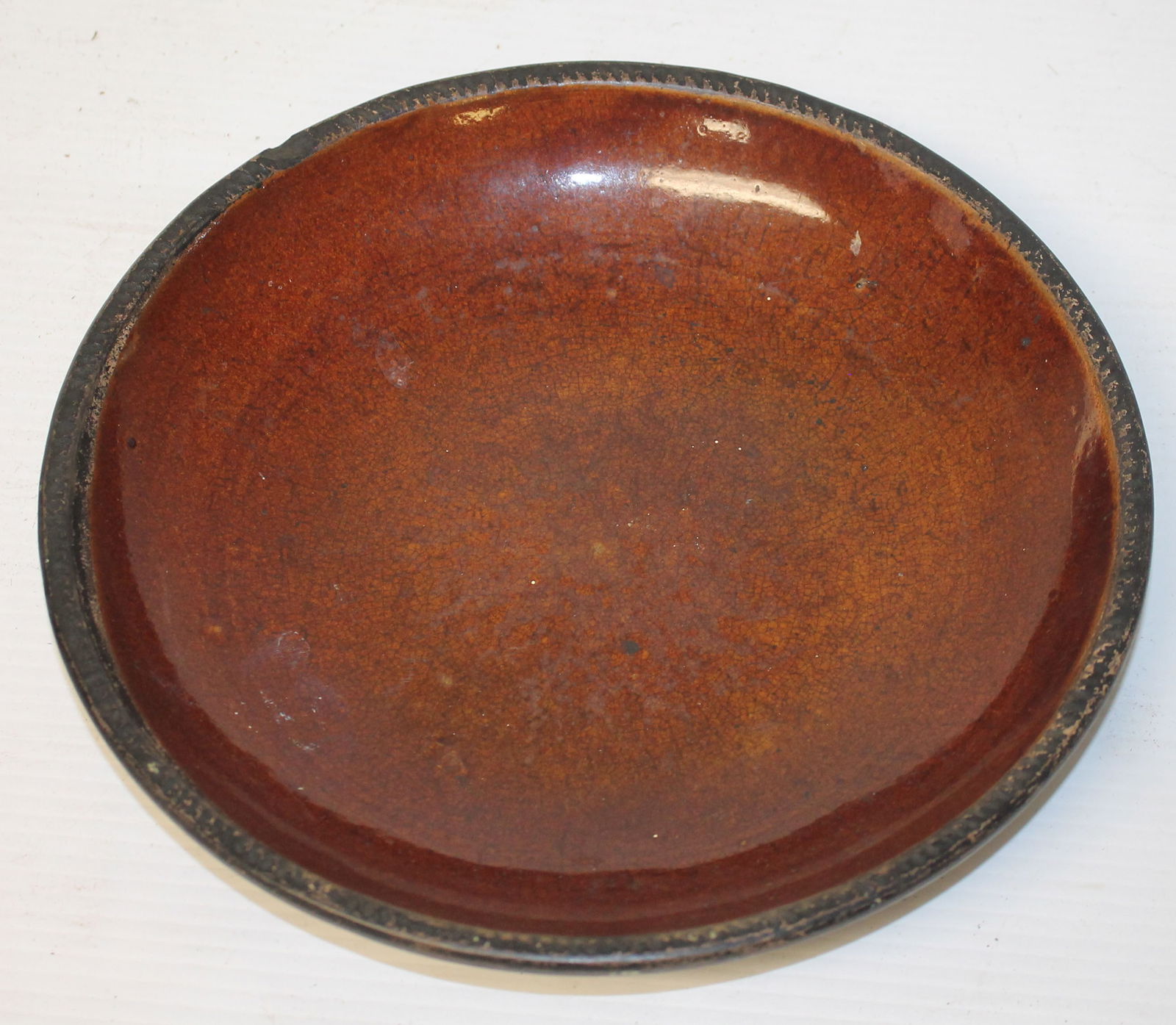Antique redware plate - 10" diam (1 of 4)