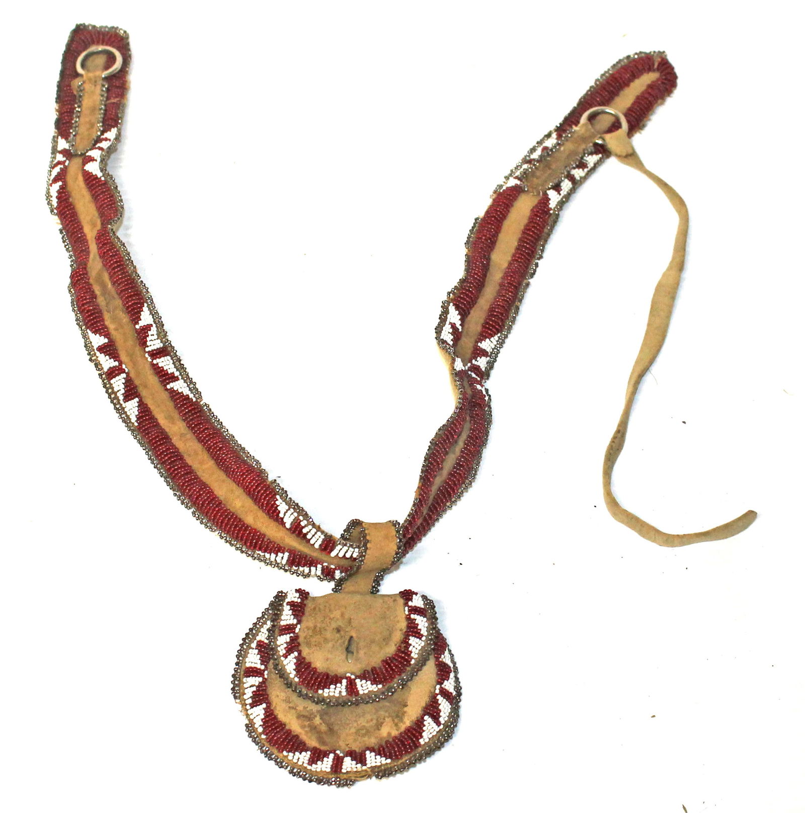 ca 1910 Native American beaded belt w bag - approx 29" long (1 of 9)