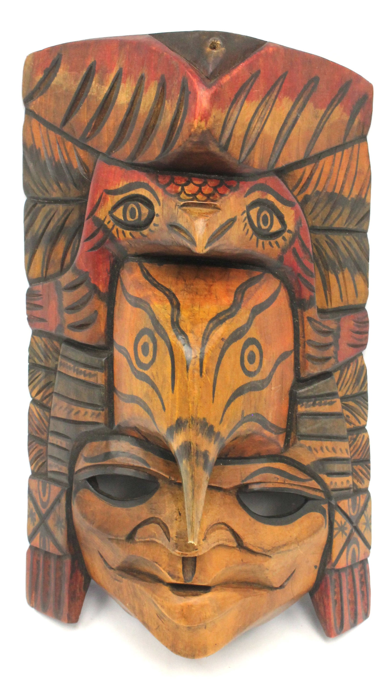Northwest carved wooden & painted mask/ wall hanging - 16" tall x 10" wide: Northwest carved wooden & painted mask/ wall hanging - 16" tall x 10" wide