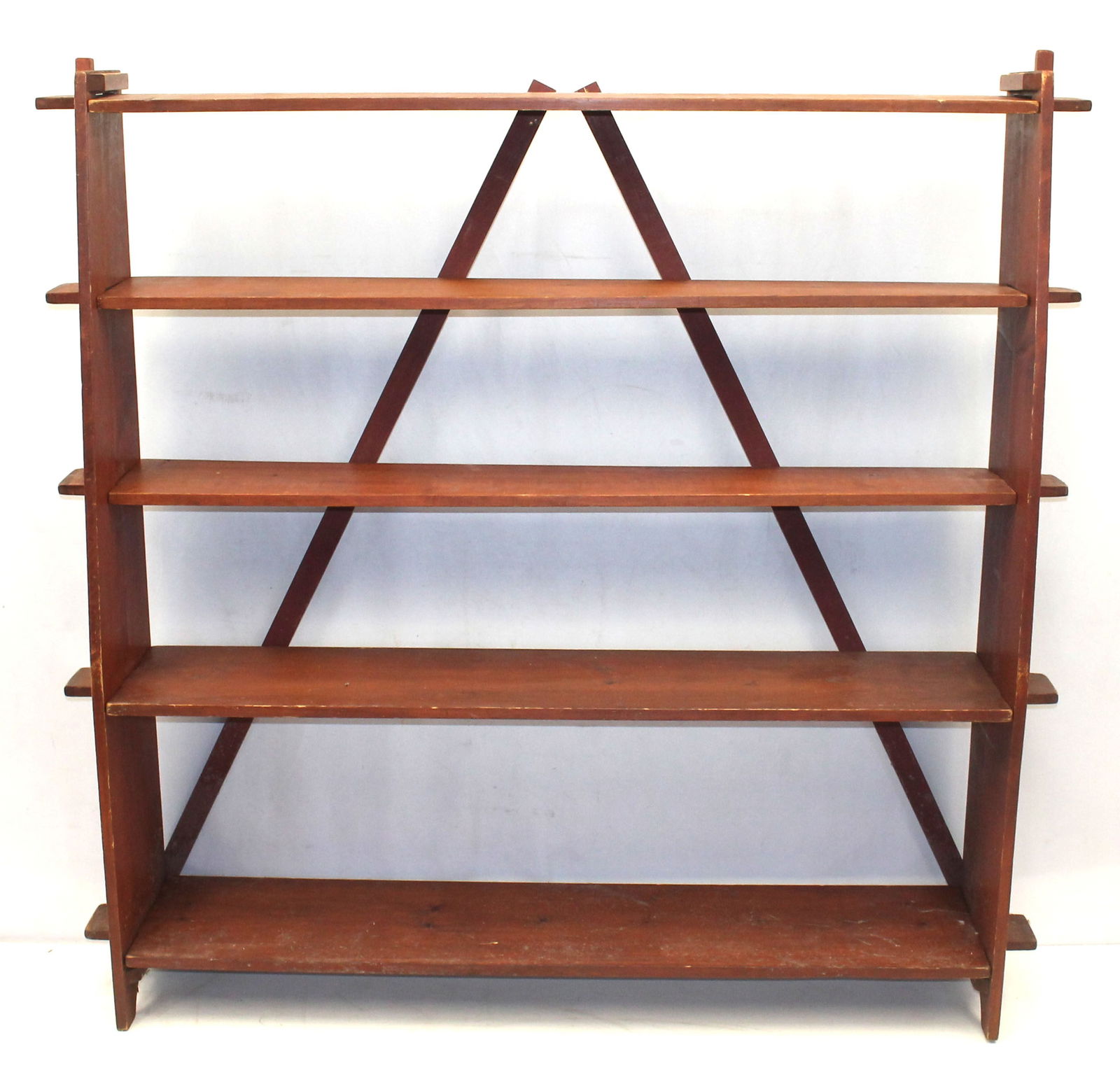 Bench made antique country style floor standing wall shelf in red paint - peg construction on the (1 of 5)
