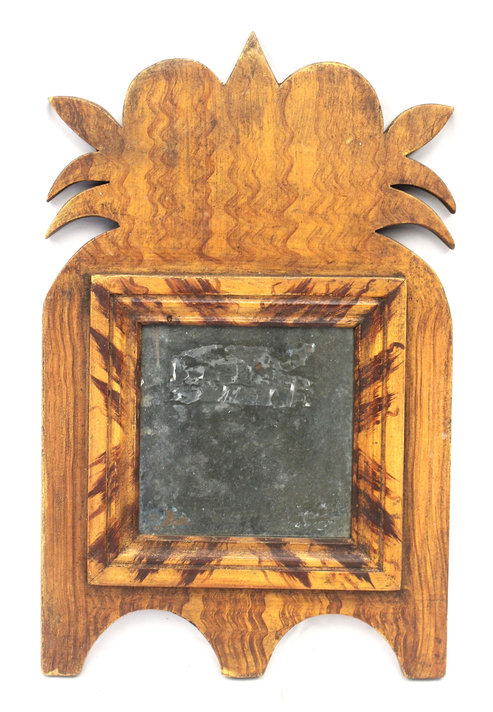 Interesting carved grain painted mirror w pineapple carved top - 19" tall x 12 1/4" (1 of 5)