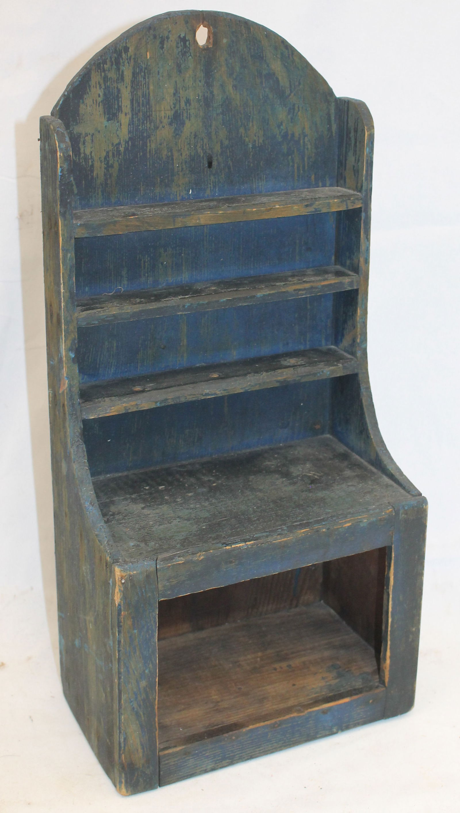 Antique wall box in blue paint - 17" tall x 8" wide x 5" deep (1 of 5)