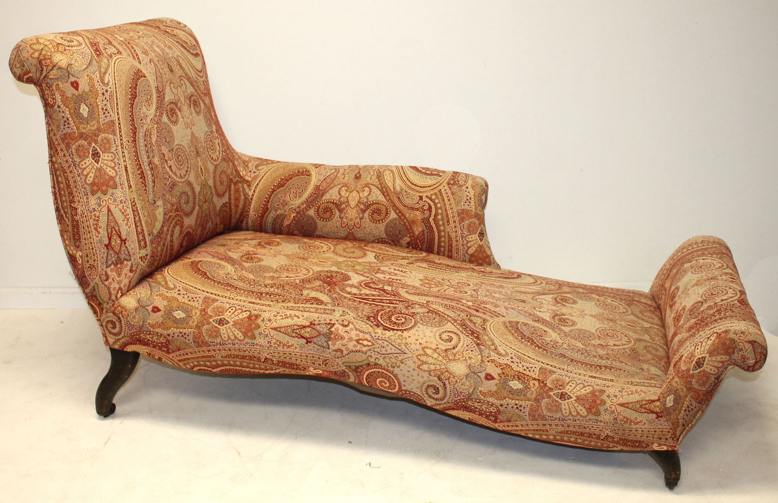 Victorian Chaise in red & cream upholstery (reupholstered) - 90" long x 27" wide (1 of 7)