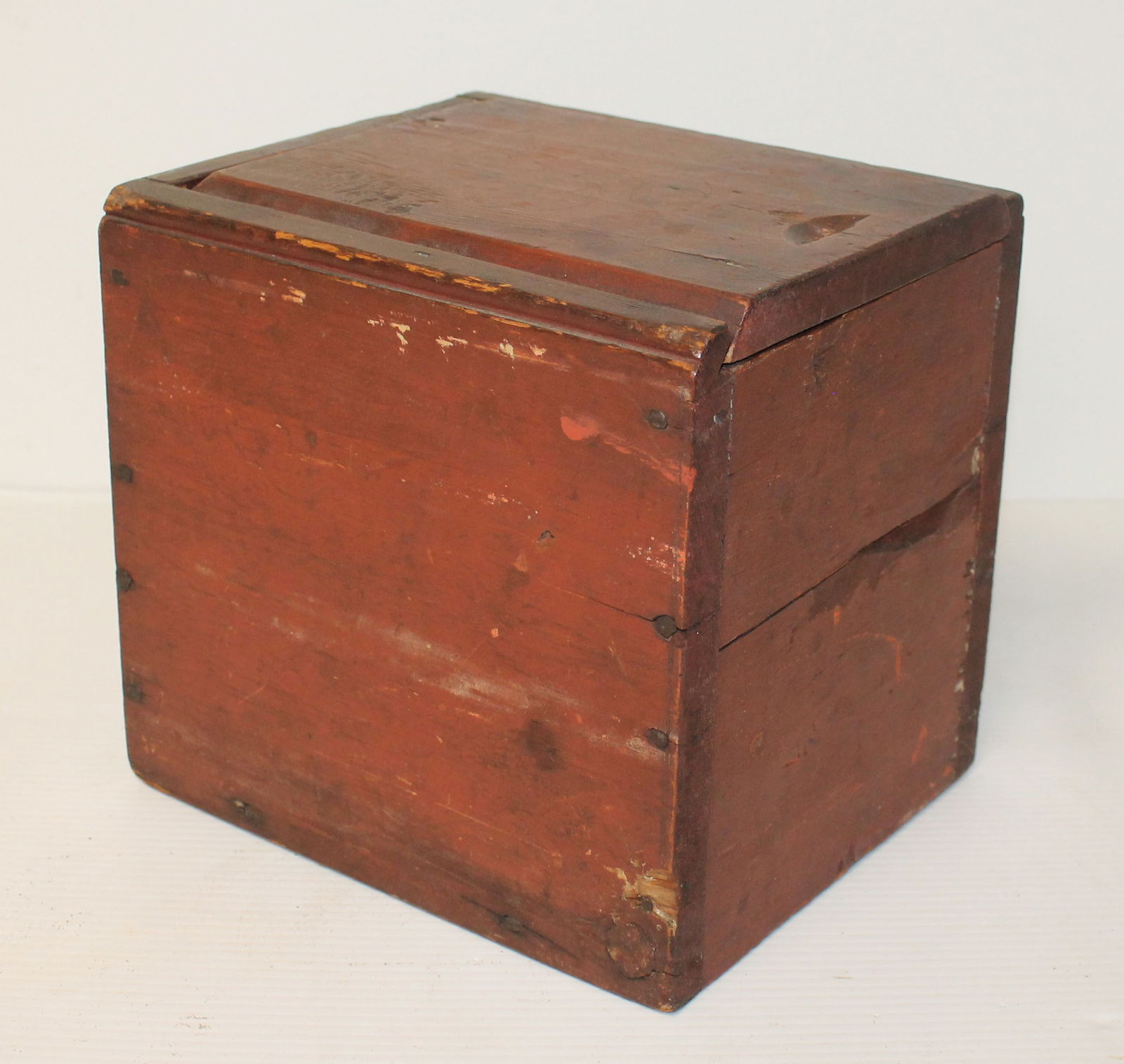 Antique small slide top box in red paint - 9" tall x 8" wide x 9 1/2" deep (1 of 5)