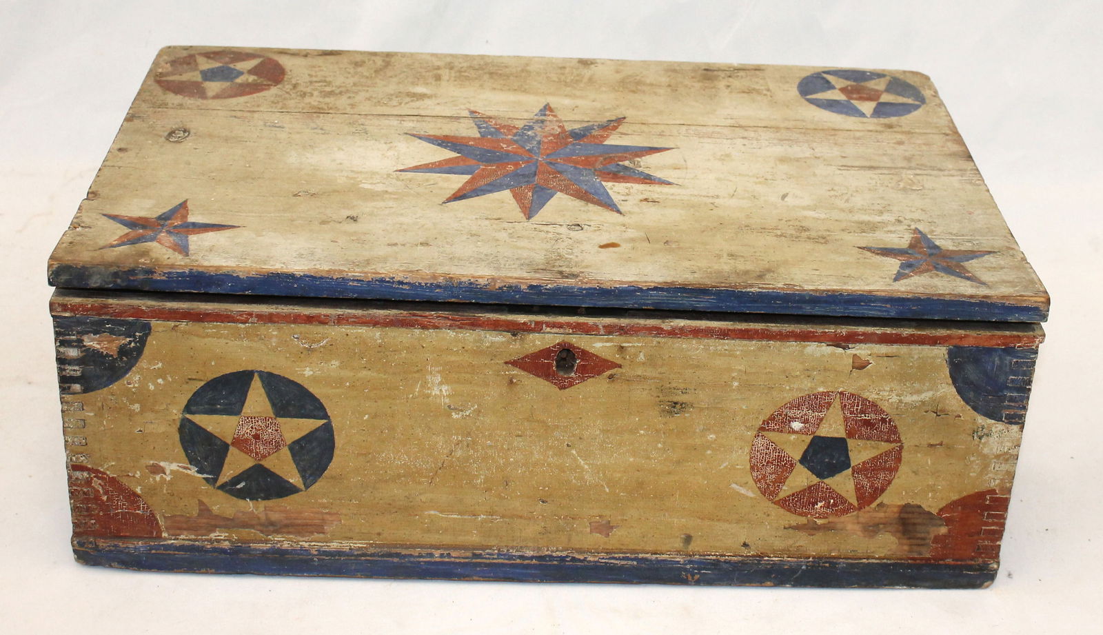 Antique soap box w Patriotic red, white & blue star paint decoration - 6" tall x 16 1/2" wide x 10 (1 of 7)