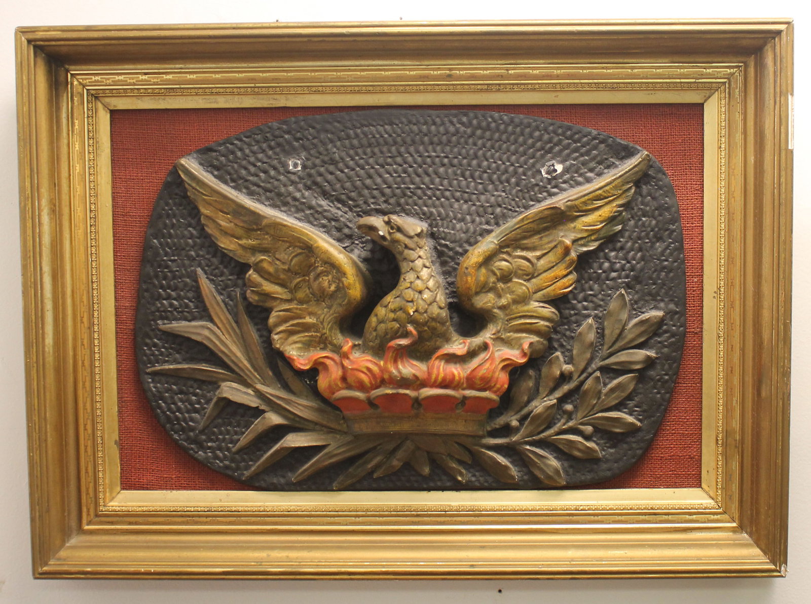 Folk Art composition painted eagle in period frame - overall framed size 19 1/4"x26 1/2": Folk Art composition painted eagle in period frame - overall framed size 19 1/4"x26 1/2"